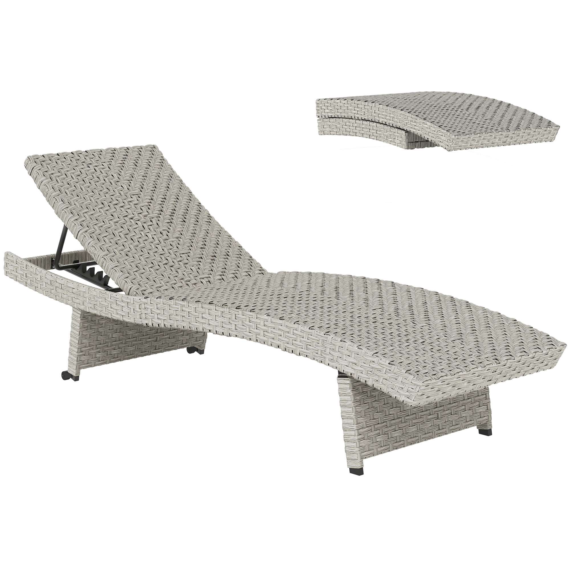 SUNVISTA Folding Rattan Sun Lounger, 4-Position Recliner with Wheels, Grey - Life Essentials