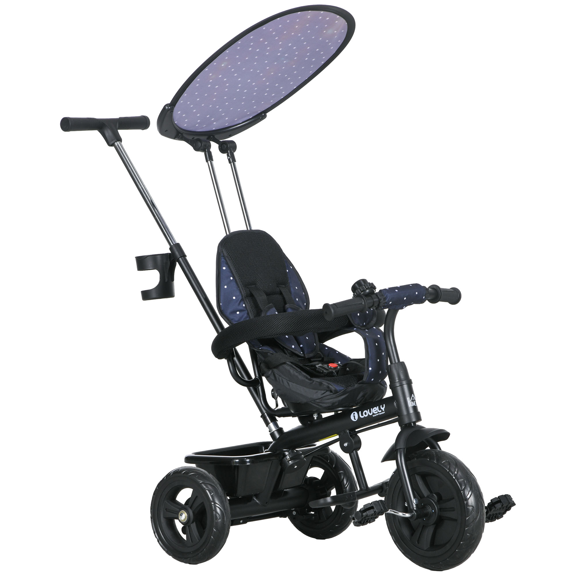Scott 6 in 1 Tricycle for Kids with 5-point Harness Straps - Dark Blue - Life Essentials