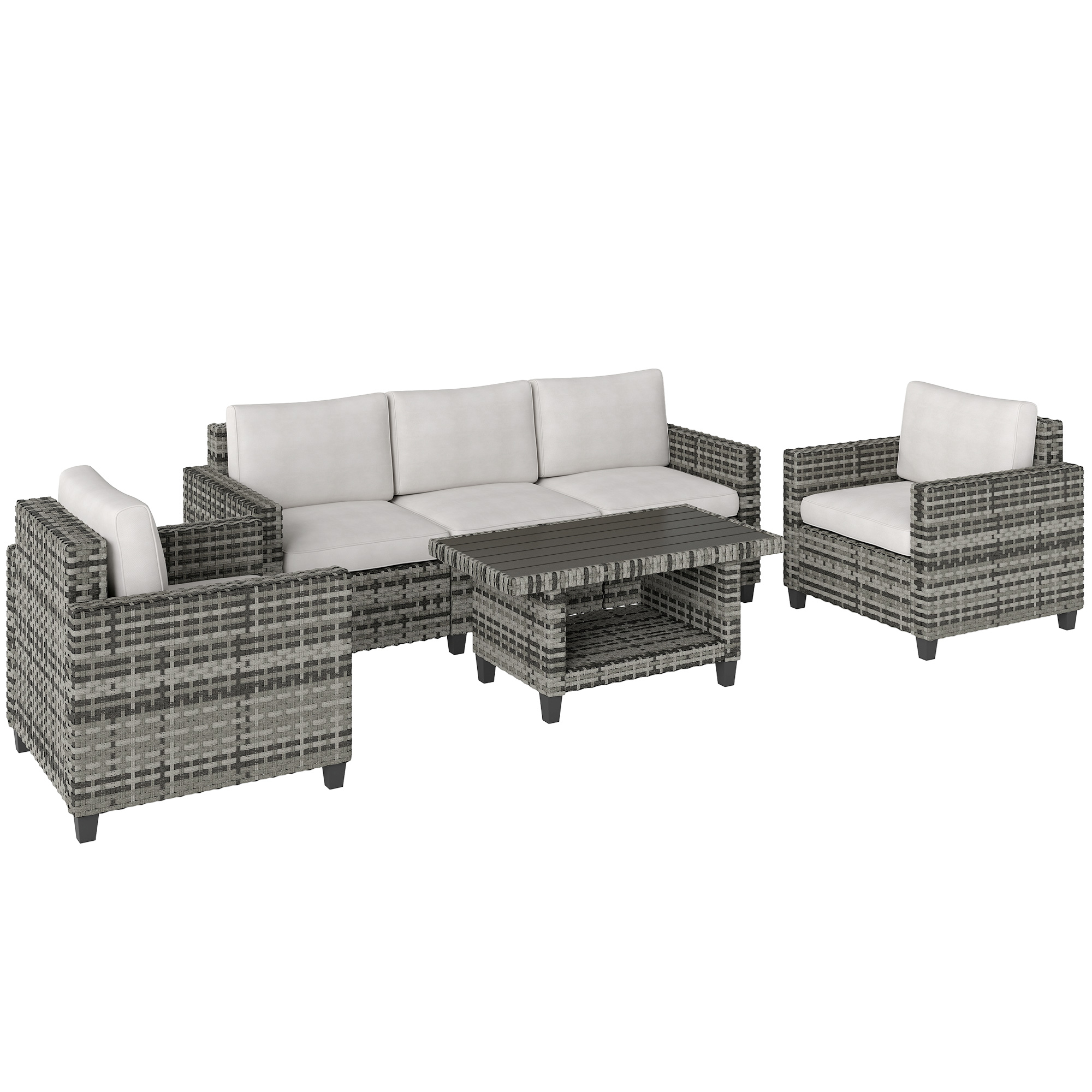 SUNVISTA Six-Piece Modular Rattan Sofa Set - Light Grey - Life Essentials