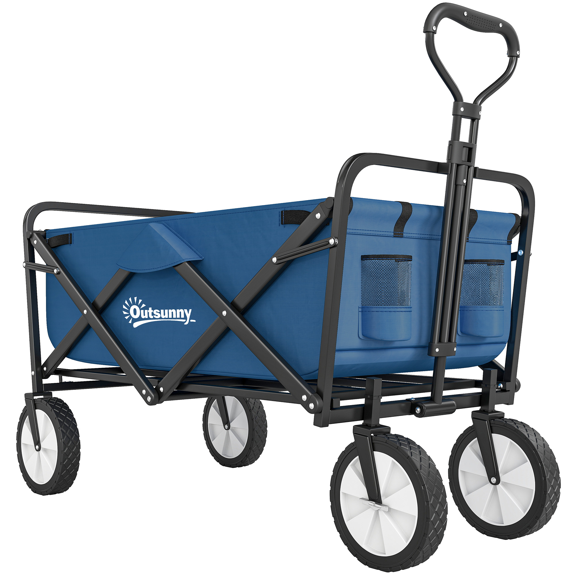 Pull Along Cart Folding Cargo Wagon Trailer Trolley for Beach Garden Use with Telescopic Handle - Green - Life Essentials