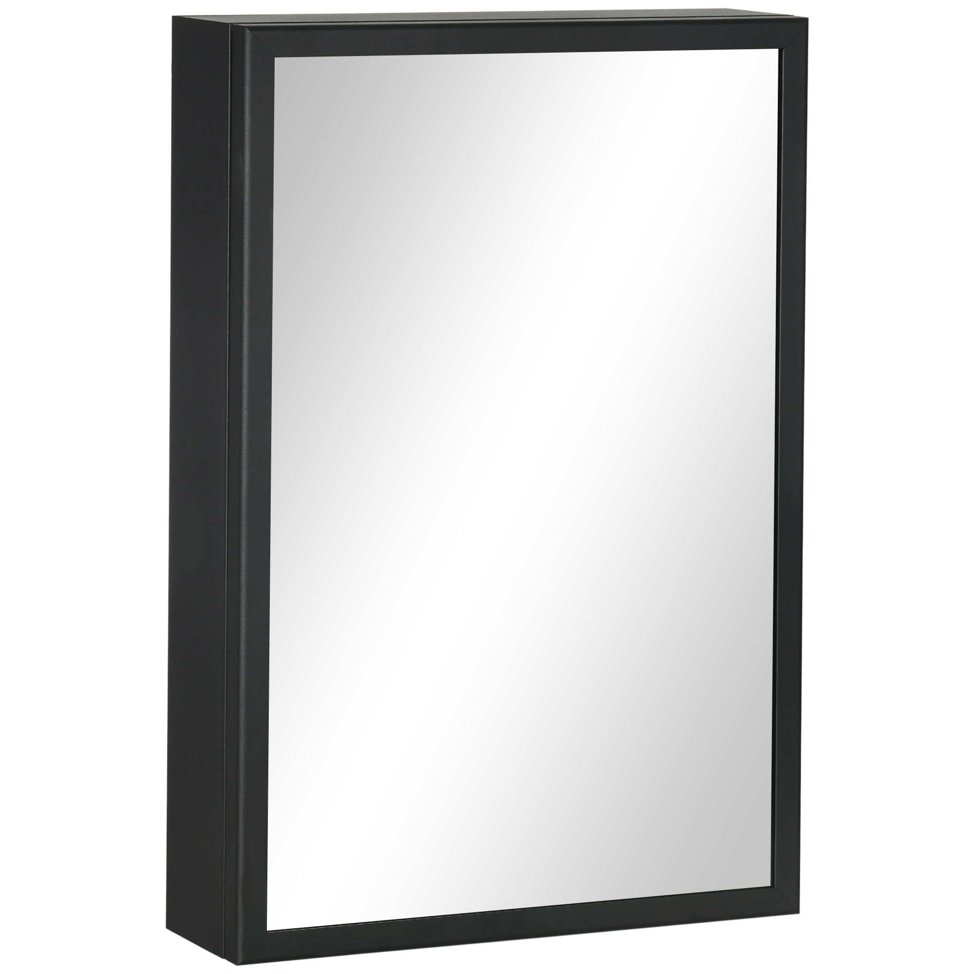 KANSAS Bathroom Cabinet with Mirror Wall Mounted Storage Shelves 40x12x60cm - Black - Life Essentials