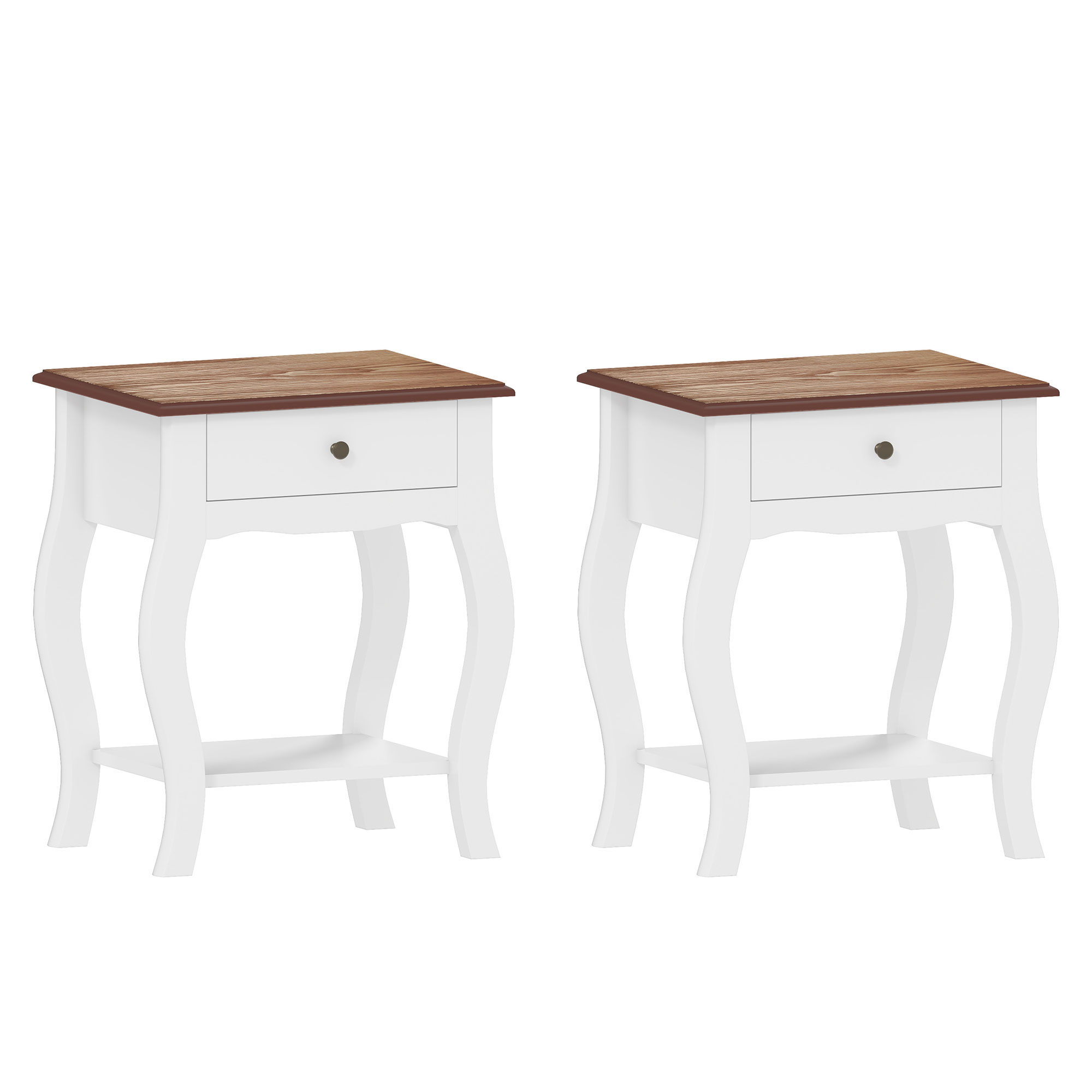 HERON Bedside Tables Set of 2 with Drawer & Shelf - White - Life Essentials