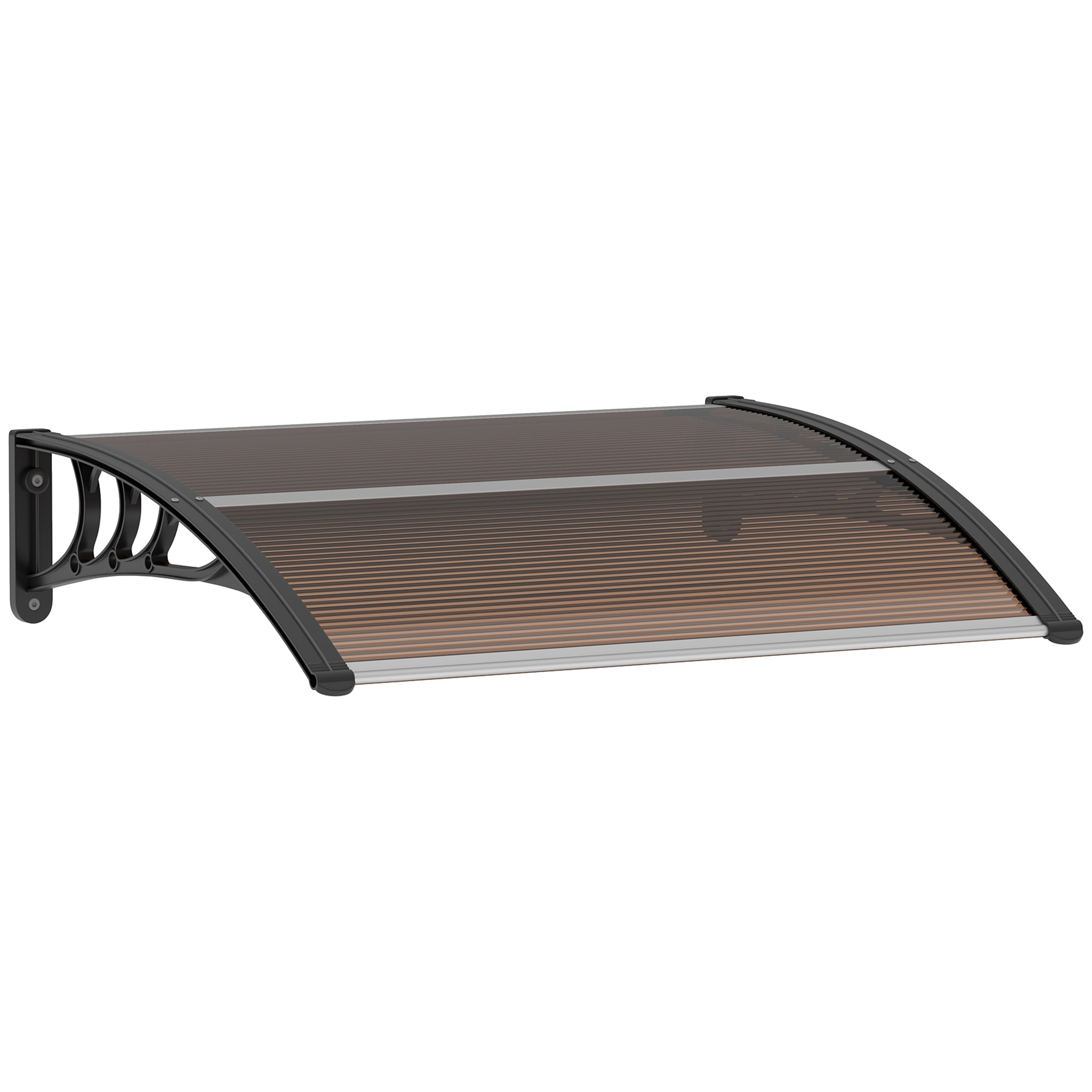 Curved Window Door Canopy Aluminium Rigid Plastic Polycarbonate Fixed Outdoor Awning Modern Design UV Water Rain Resist Brown - Life Essentials