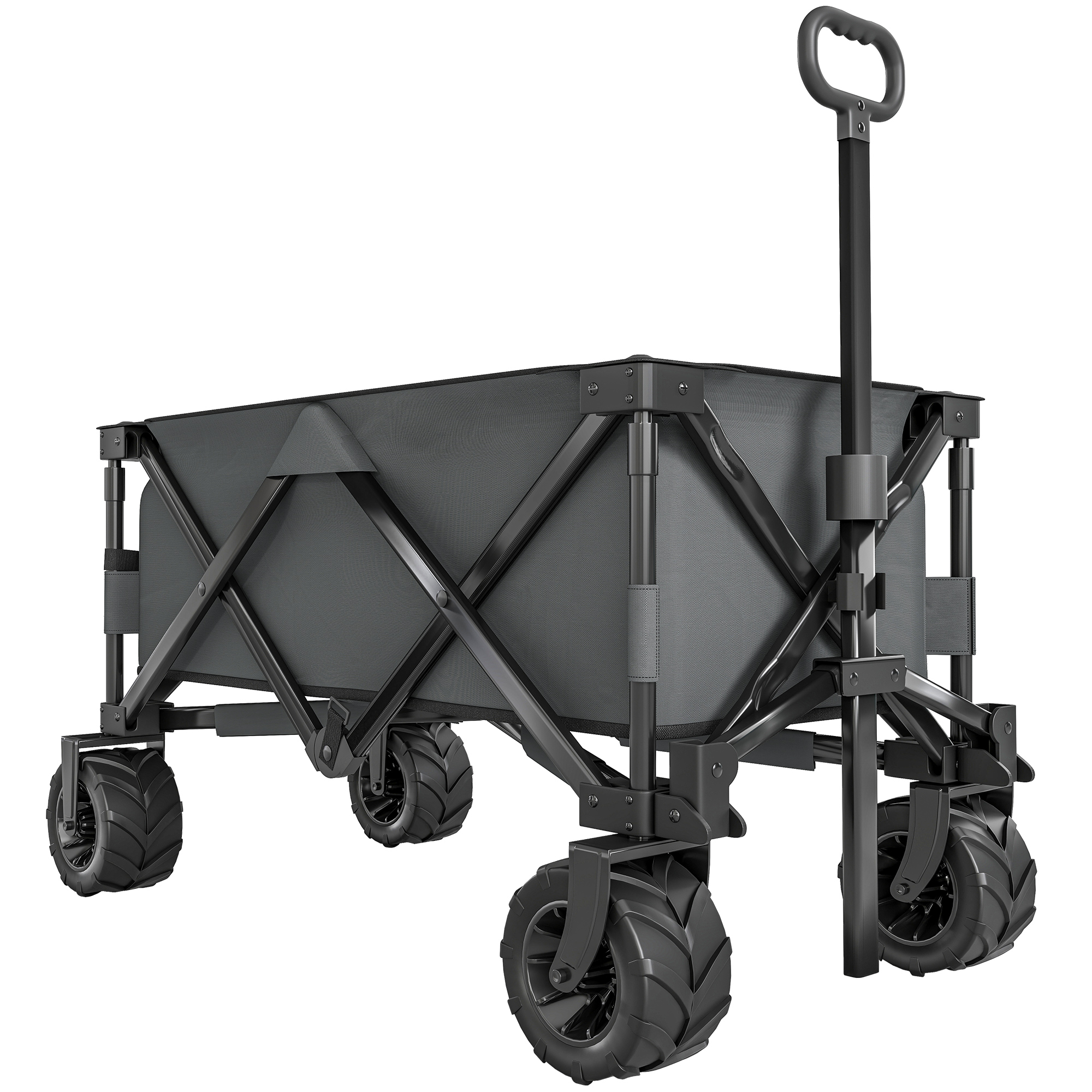 Outdoor Pull Along Cart Folding Cargo Wagon Trailer Trolley for Beach Garden with Handle, Anti-Slip Wheel - Dark Grey - Life Essentials