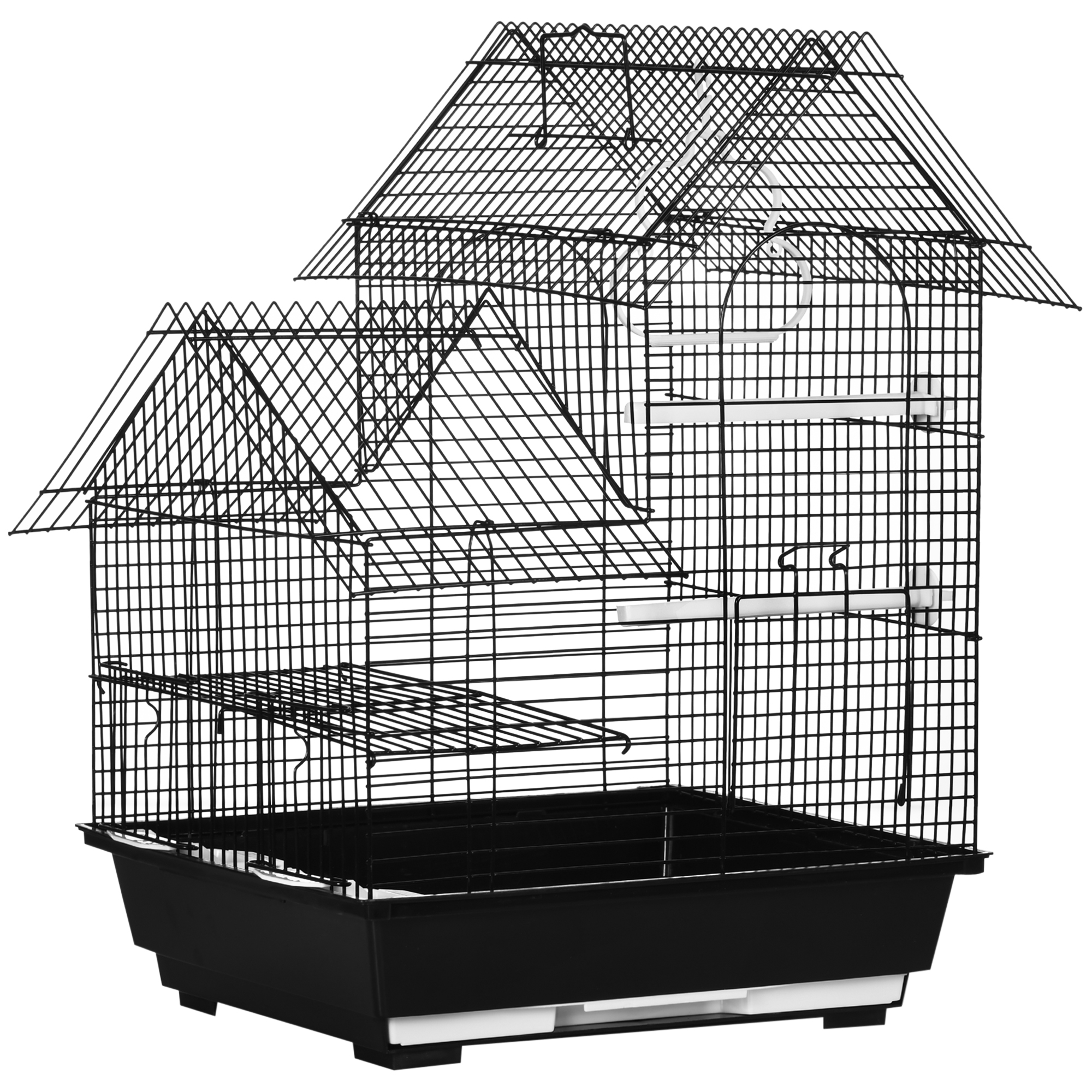 Metal Bird Cage with Stand for Parrot Cockatiel Budgie Finch Canary Food Containers Swing Ring Tray Handle Small Black 39 x 33 x 47 cm - Life 