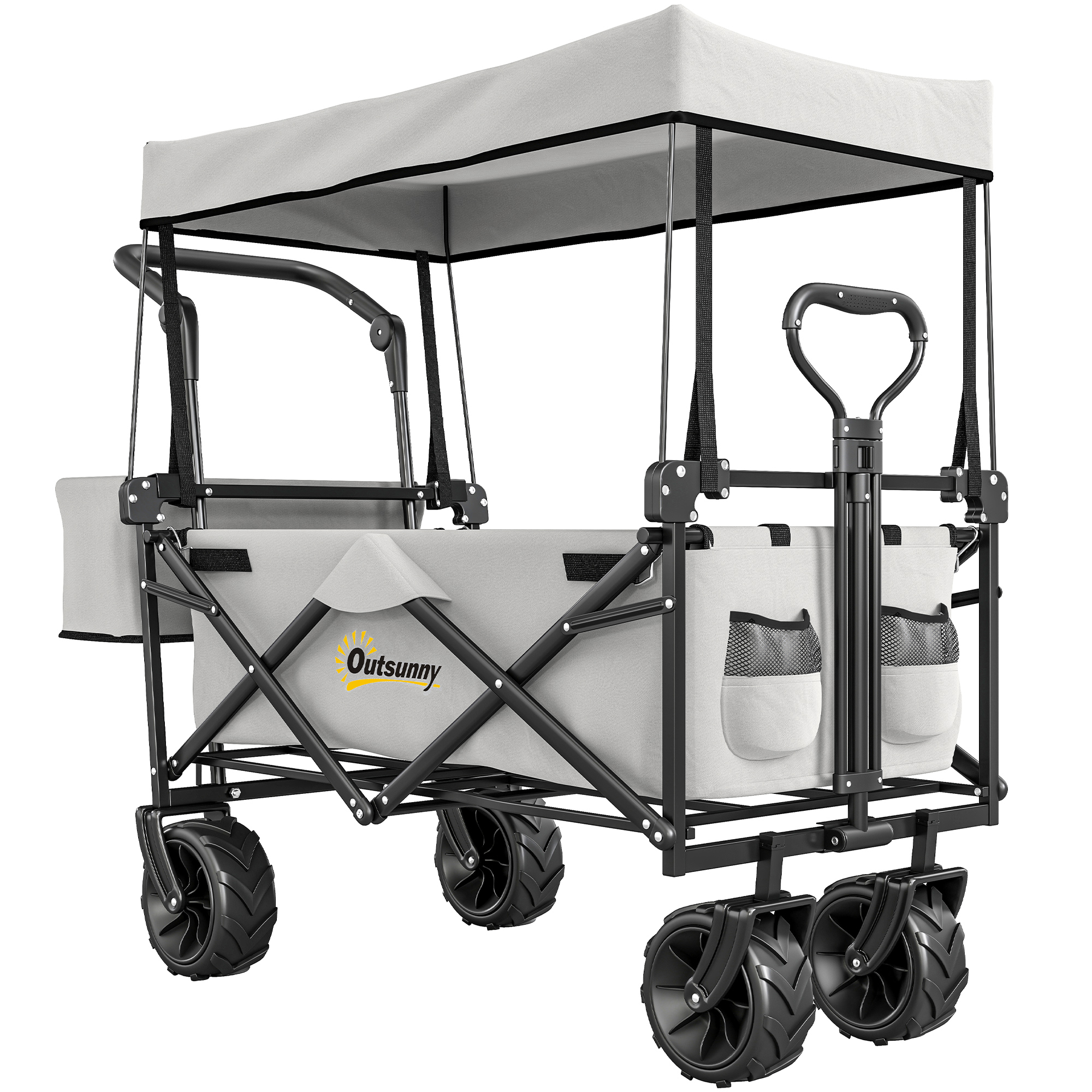 Jones Folding Trolley Cart Storage Wagon with Canopy - Grey - Life Essentials