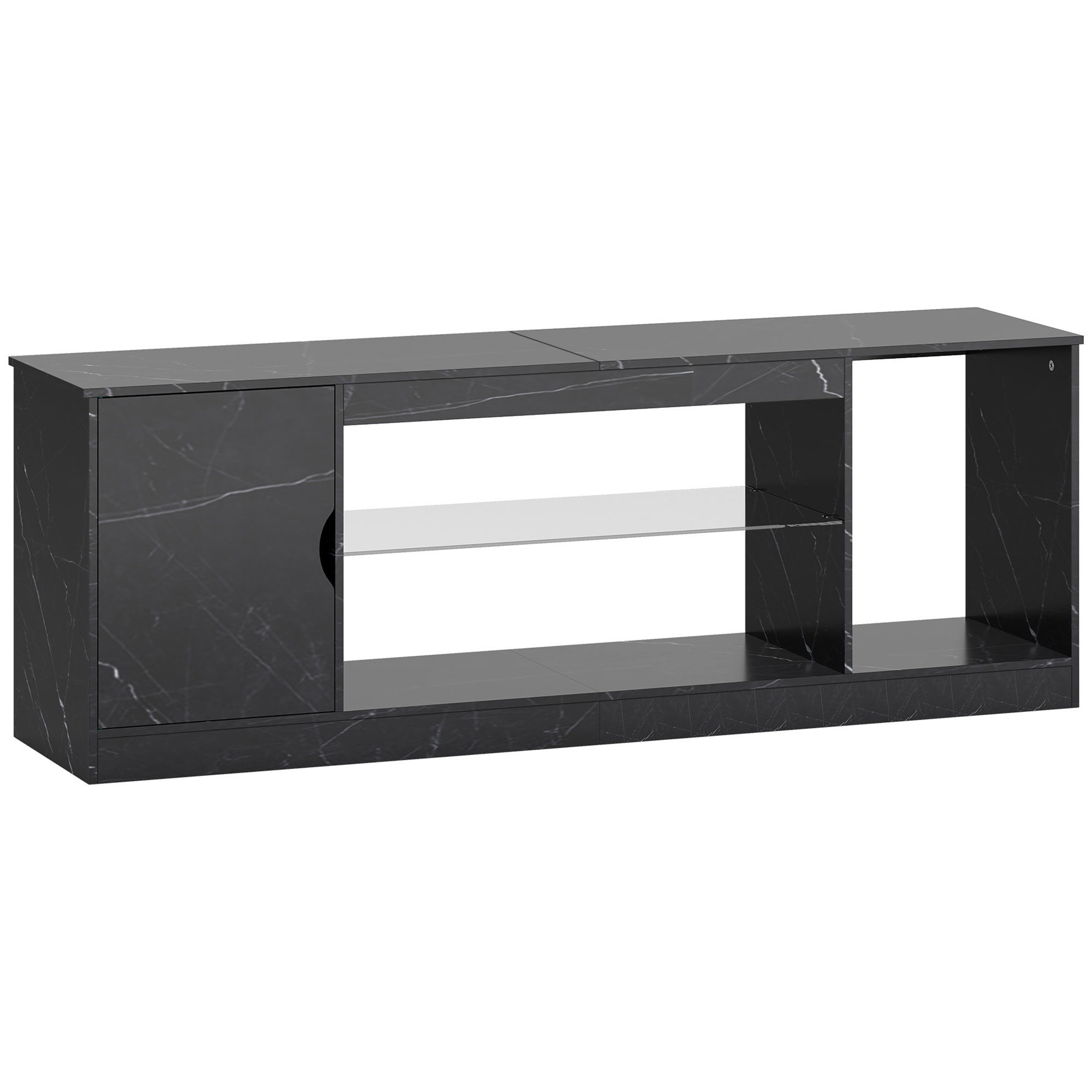 HERON TV Stand Cabinet Marble Effect for 55 TVs Glass Shelf Storage - Black - Life Essentials