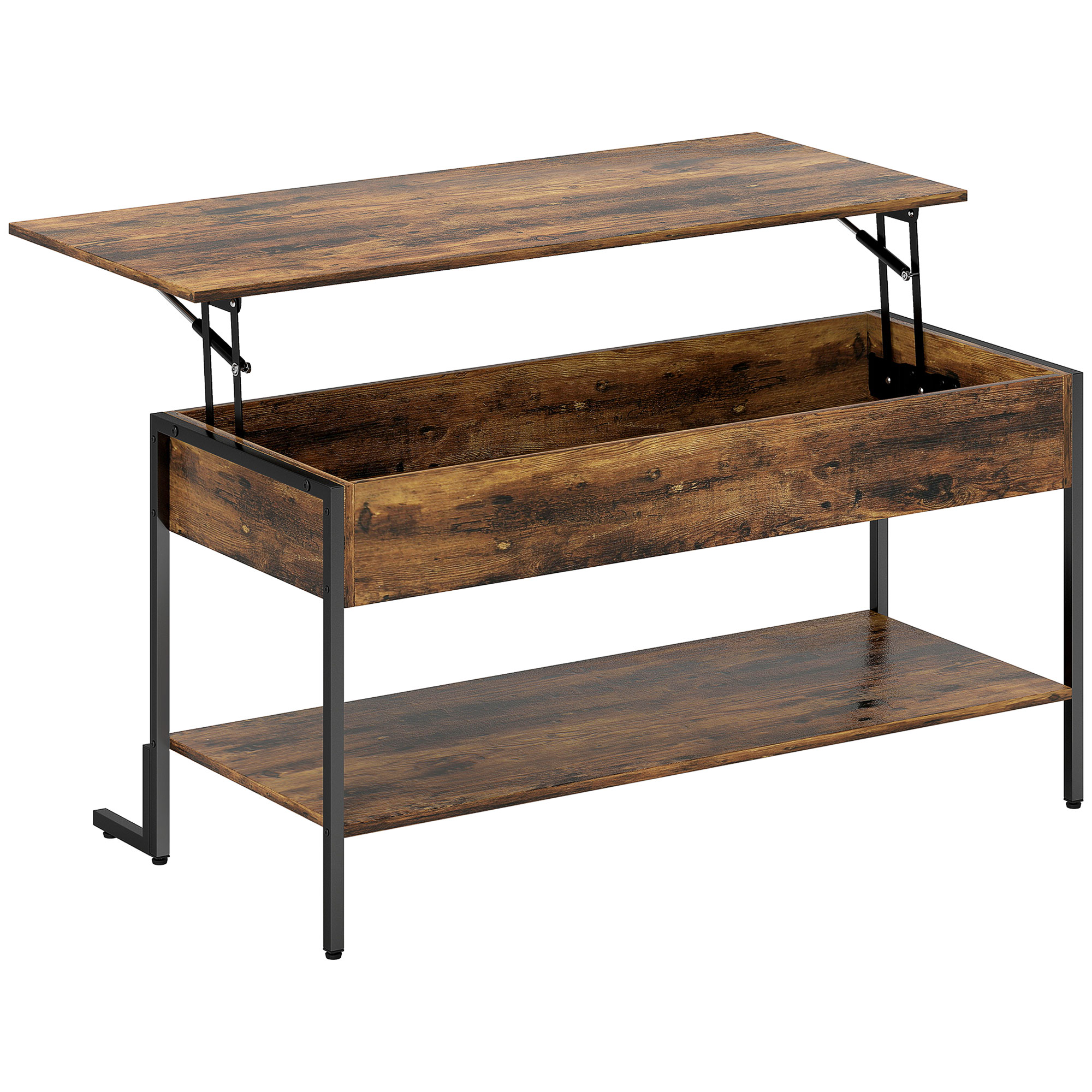 HERON Lift Top Coffee Table with Storage - Rustic Brown - Life Essentials
