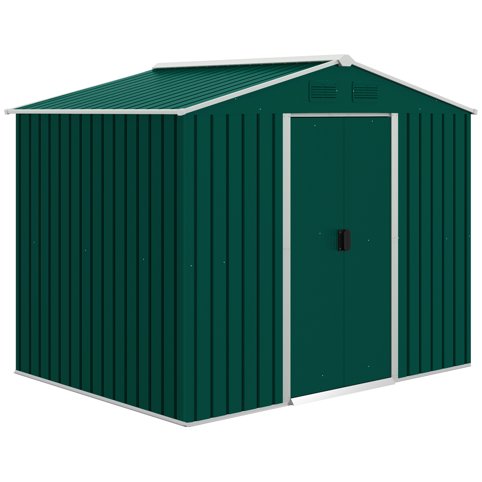 8 x 6 ft Metal Garden Storage Shed Corrugated Steel Roofed Tool Box with Ventilation and Sliding Doors, Green - Life Essentials