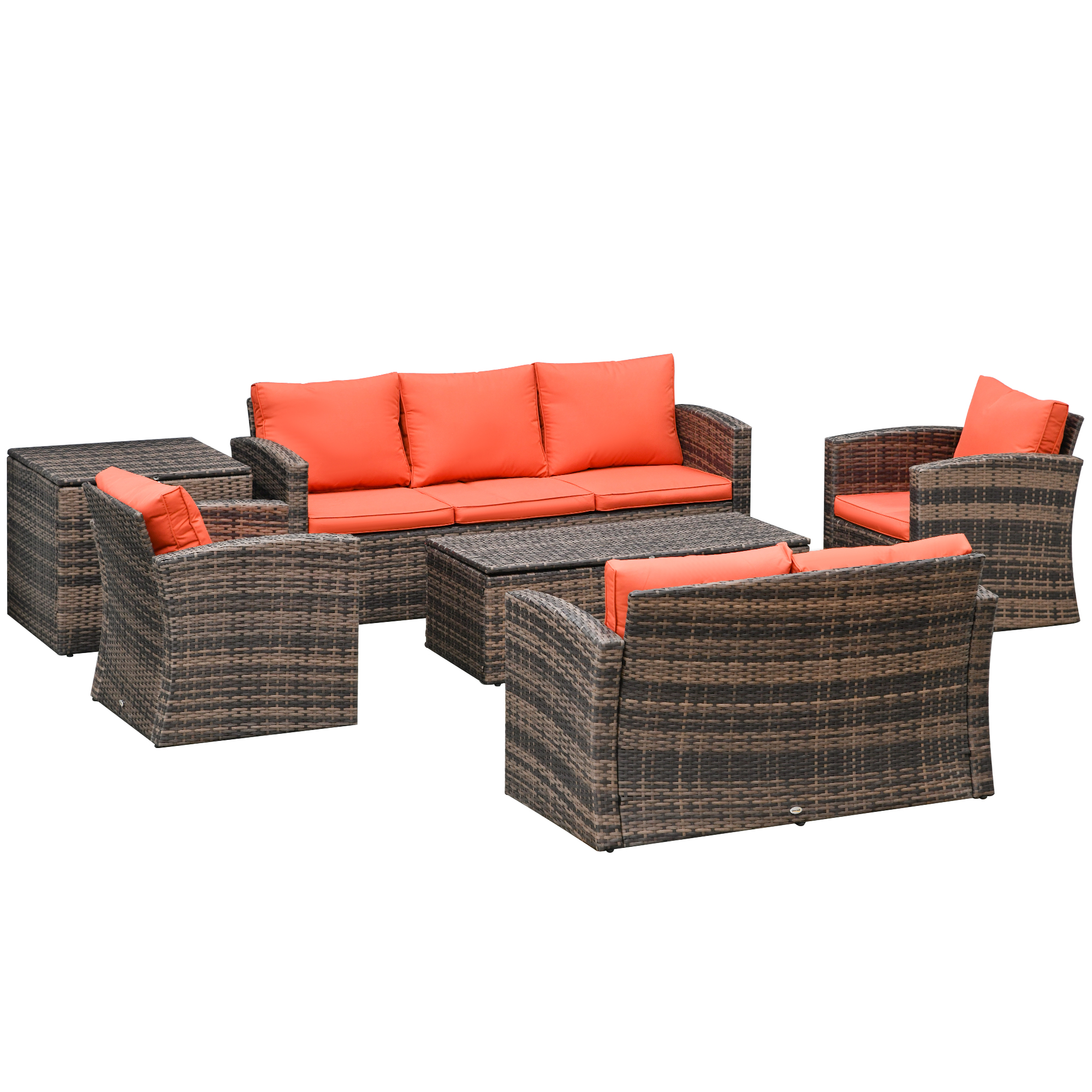 SUNVISTA 6 Pieces Rattan Garden Furniture Set, Orange - Life Essentials