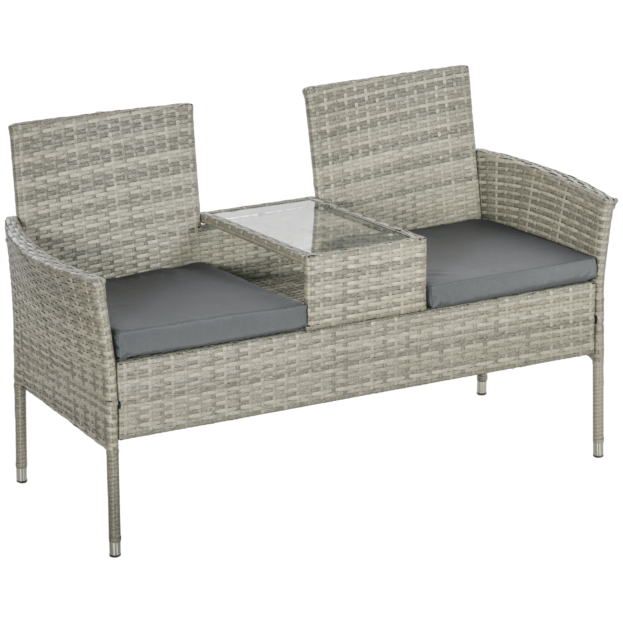 Two-Seat Rattan Chair, with Middle Table - Mixed Grey - Life Essentials