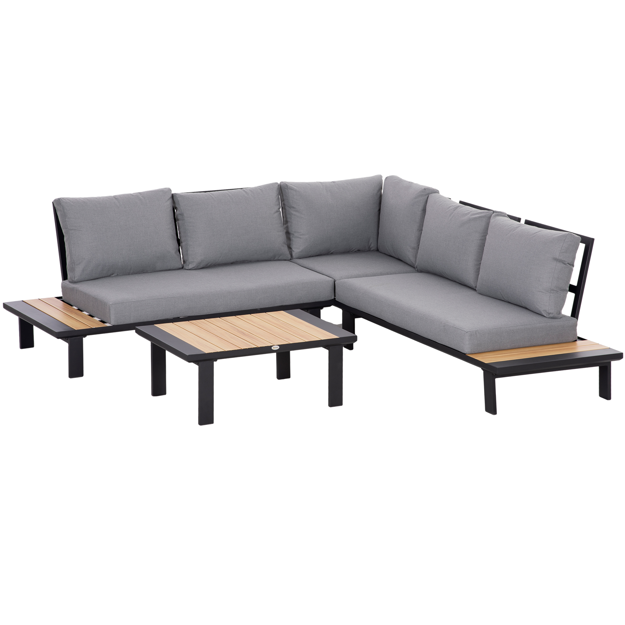 4 Pieces Aluminium Garden Furniture Set L Shape Sofa Set with Tables, Cushions for Indoor, Garden, Patio, Dark Grey - Life Essentials