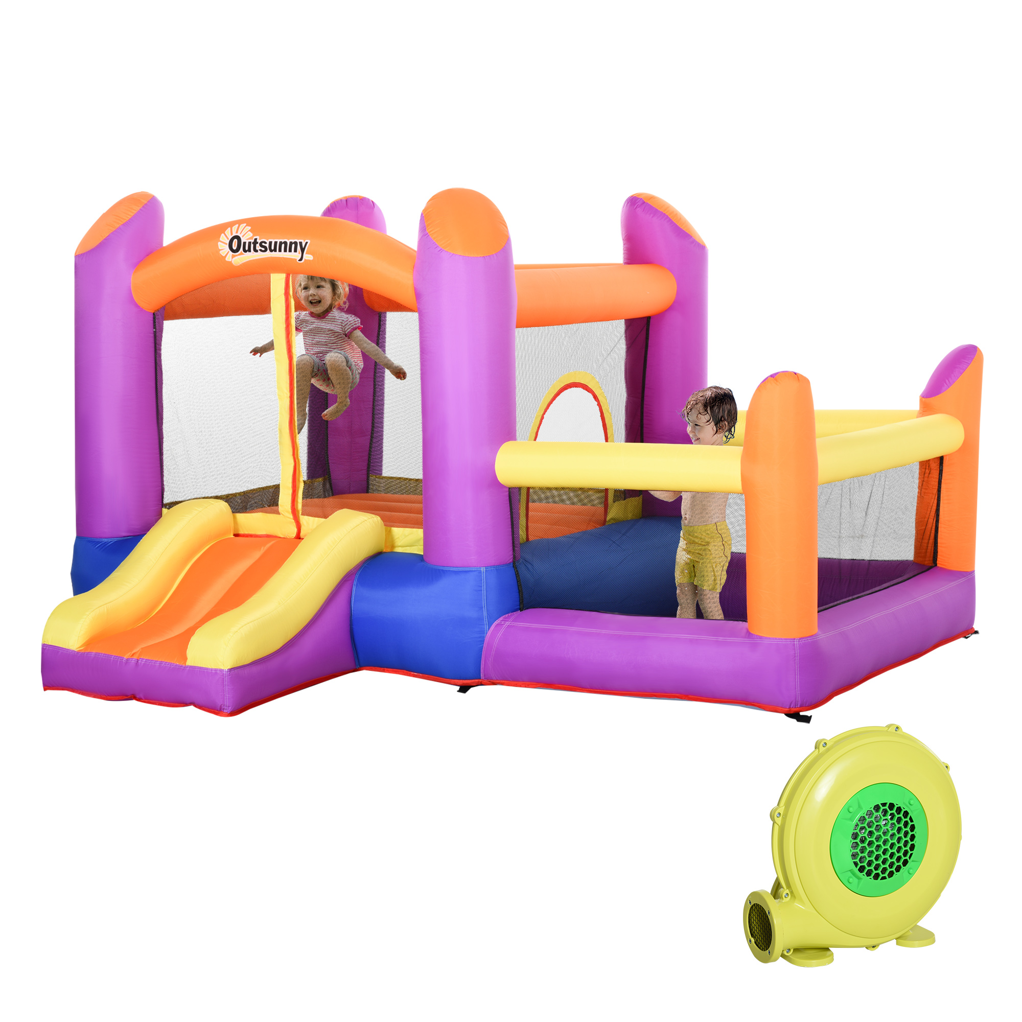 Kids Bounce Castle House Inflatable Trampoline Slide Water Pool 3 in 1 with Inflator for Kids Age 3-12 Multi-color 3 x 2.8 x 1.7m - Life Essentials