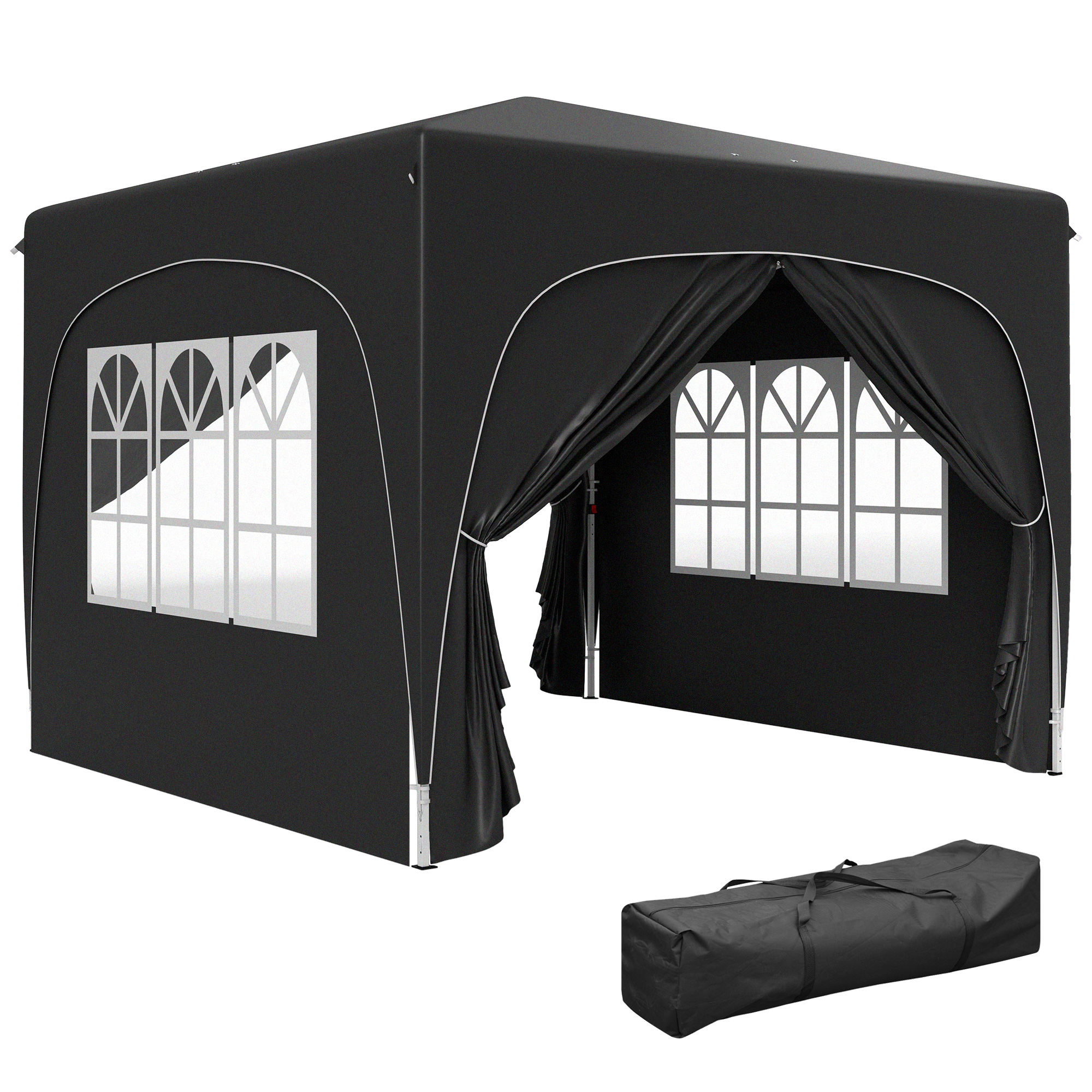 SUNVISTA 3 x 3m Pop-Up Gazebo Shelter, with Accessories - Black - Life Essentials