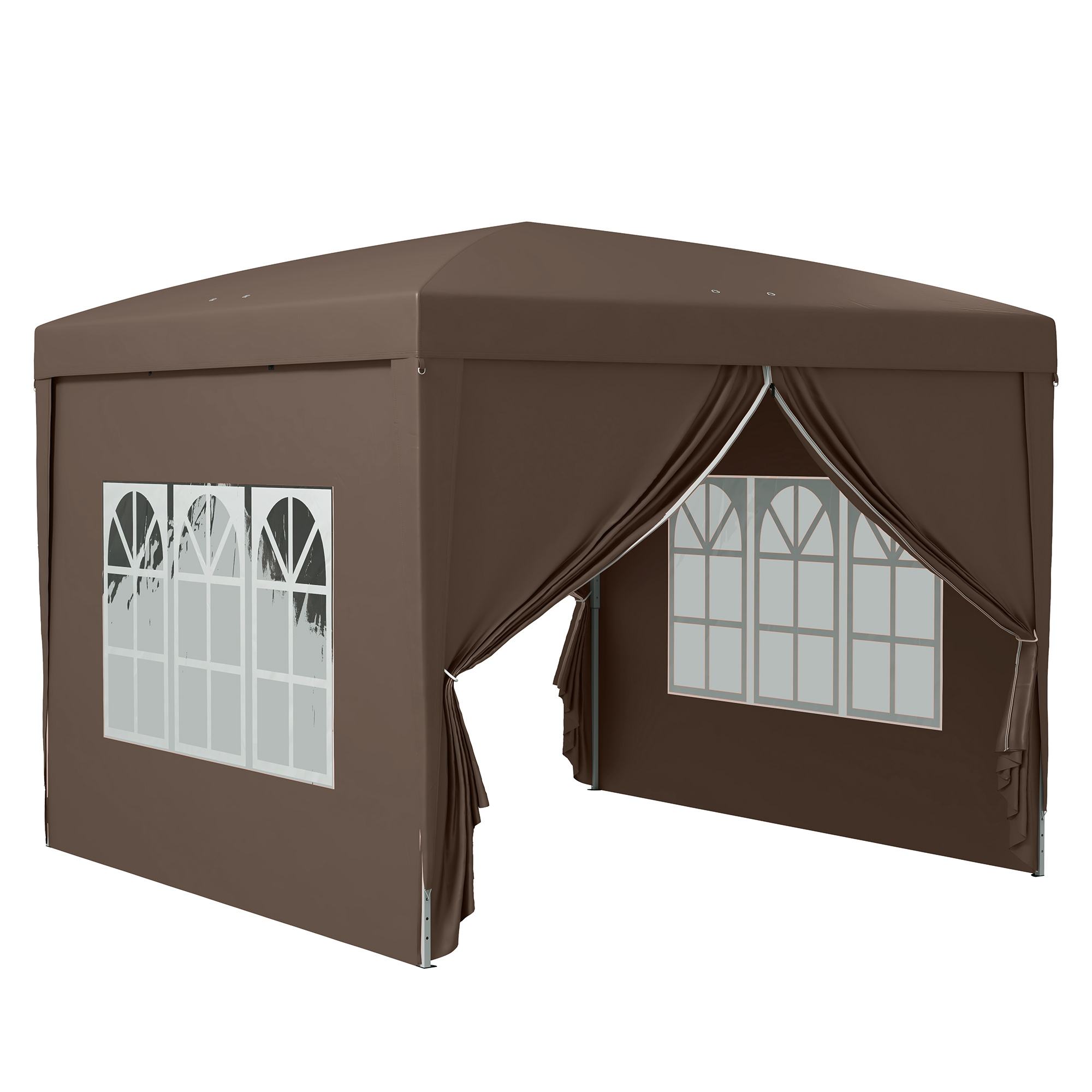 3 x 3m Pop Up Gazebo, Wedding Party Canopy Tent Marquee with Carry Bag and Windows, Coffee - Life Essentials