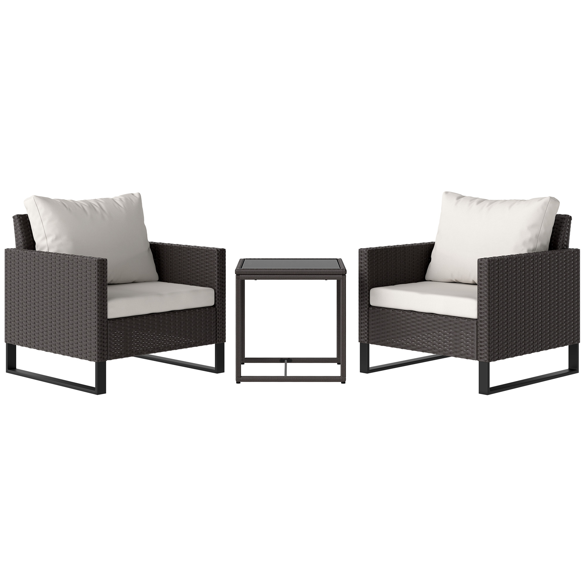 SUNVISTA 3-Piece Rattan Bistro Set with 4 Cushions & Glass Table, Wicker Patio Furniture Set, Brown - Life Essentials
