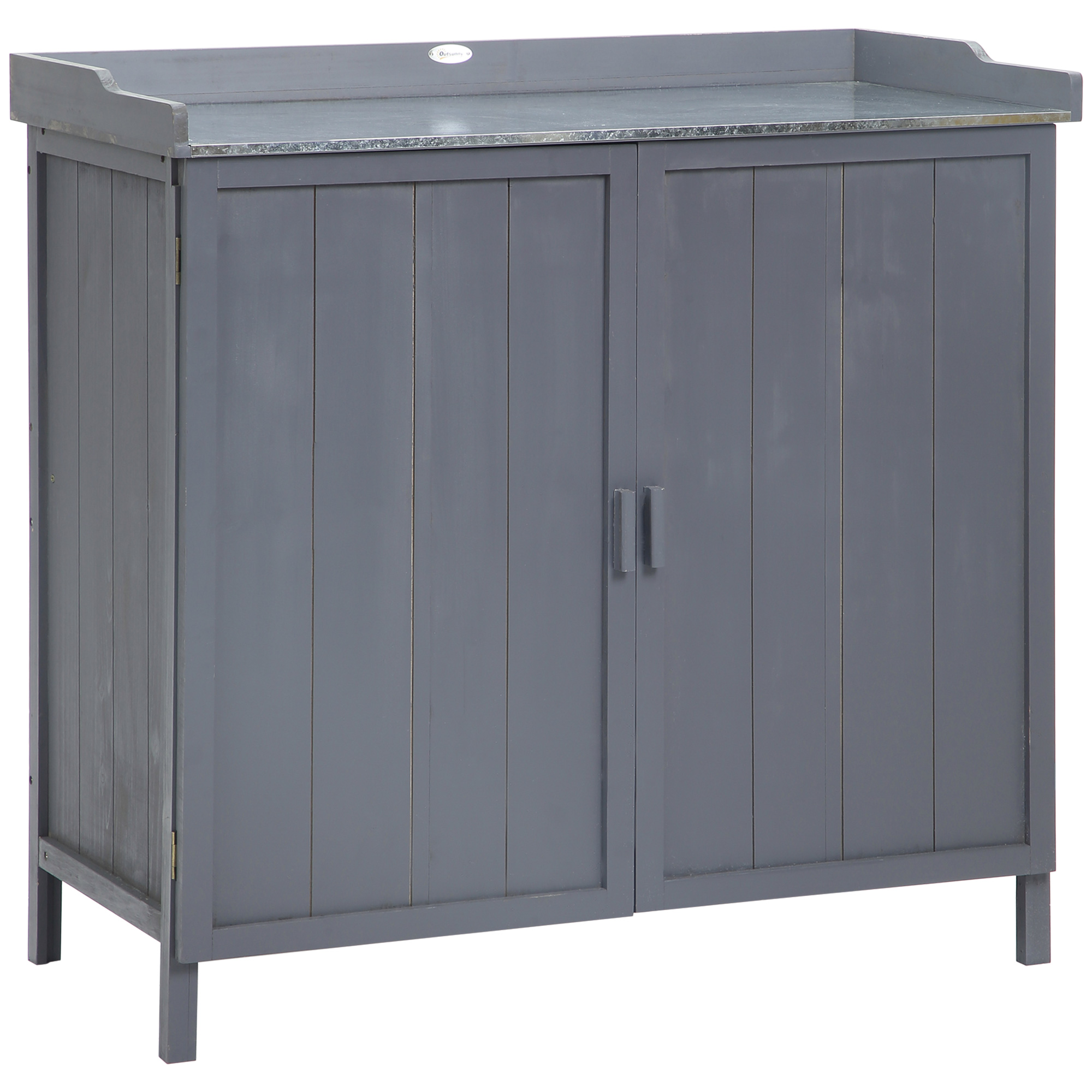 Wooden Garden Storage Shed Tool Cabinet Organiser w/ Potting Bench Table, Two Shelves, 98 x 48 x 95.5 cm, Grey - Life Essentials