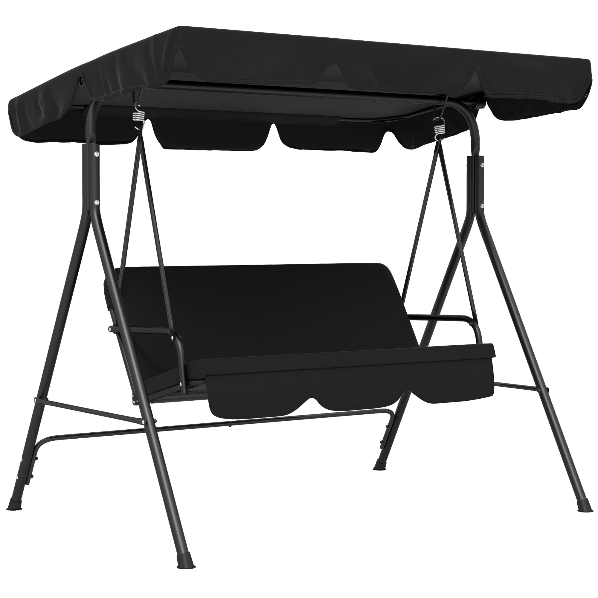 3-Seat Swing Chair Garden Swing Seat with Adjustable Canopy for Patio, Black - Life Essentials