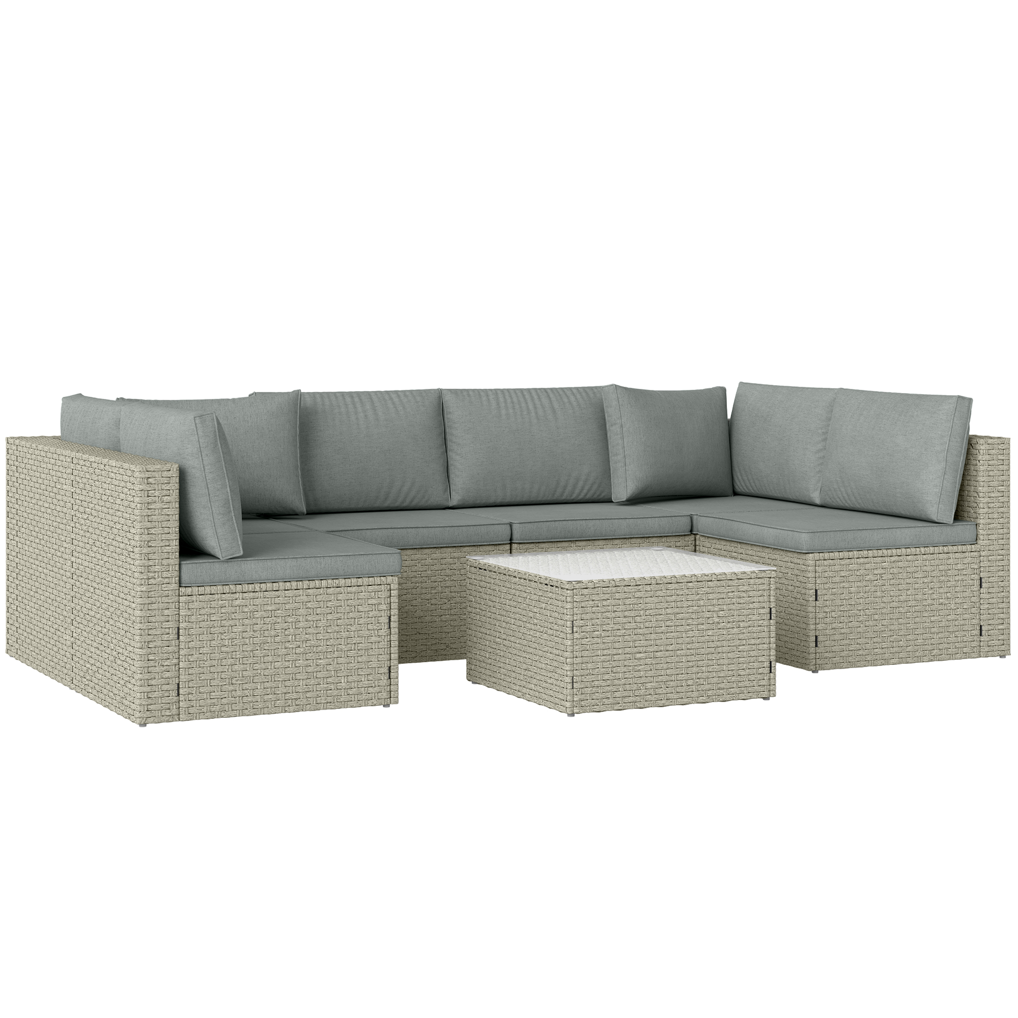 SUNVISTA 7-Piece Rattan Garden Sofa Set, 6-Seater Sectional with Cushions & Glass Table, Light Brown - Life Essentials
