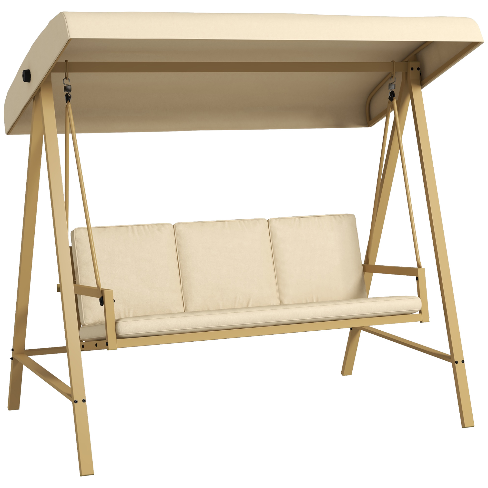 3 Seater Garden Swing Chair with Adjustable Canopy - Beige - Life Essentials