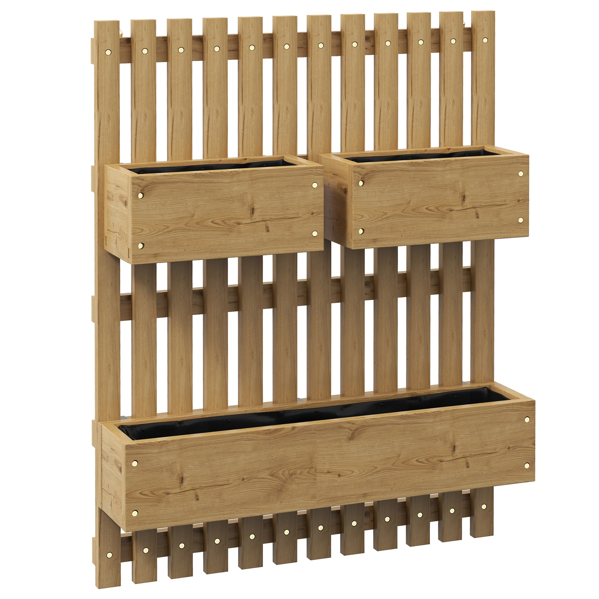 Wall-mounted Wooden Garden Planters with Trellis, Drainage Holes and 3 Planter Boxes for Patio, Carbonised - Life Essentials