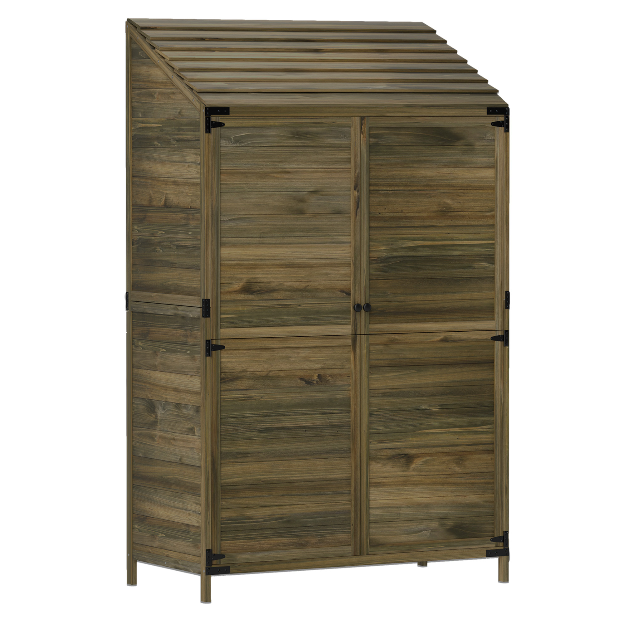 SUNVISTA Lean to Wooden Garden Shed, Garden Tool Storage Shed with Double Doors and Shelves, Outdoor Storage Cabinet for Patio Deck Garden, Green - 