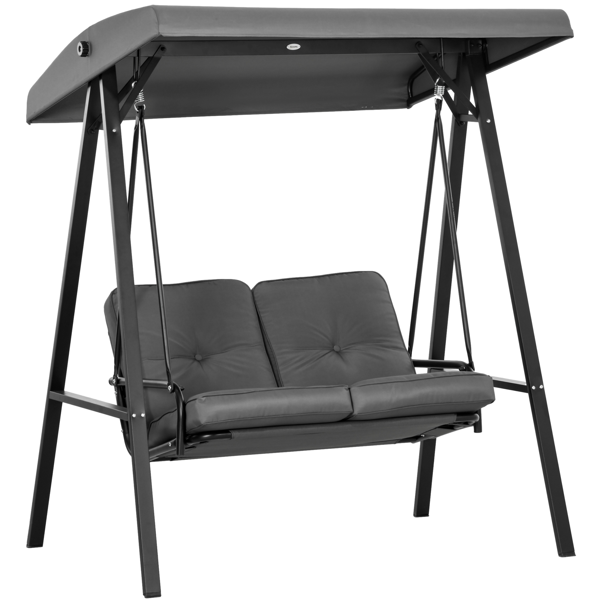 2 Seater Garden Swing Chair Outdoor Hammock Bench with Steel Frame Adjustable Tilting Canopy for Patio, Dark Grey - Life Essentials