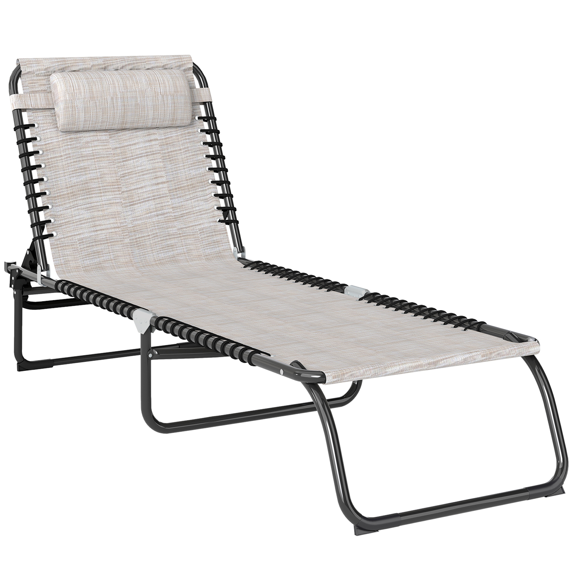 Folding Chaise Lounge Chair Reclining Garden Sun Lounger with 4-Position Adjustable Backrest for Patio, Deck, and Poolside, Cream White - Life 