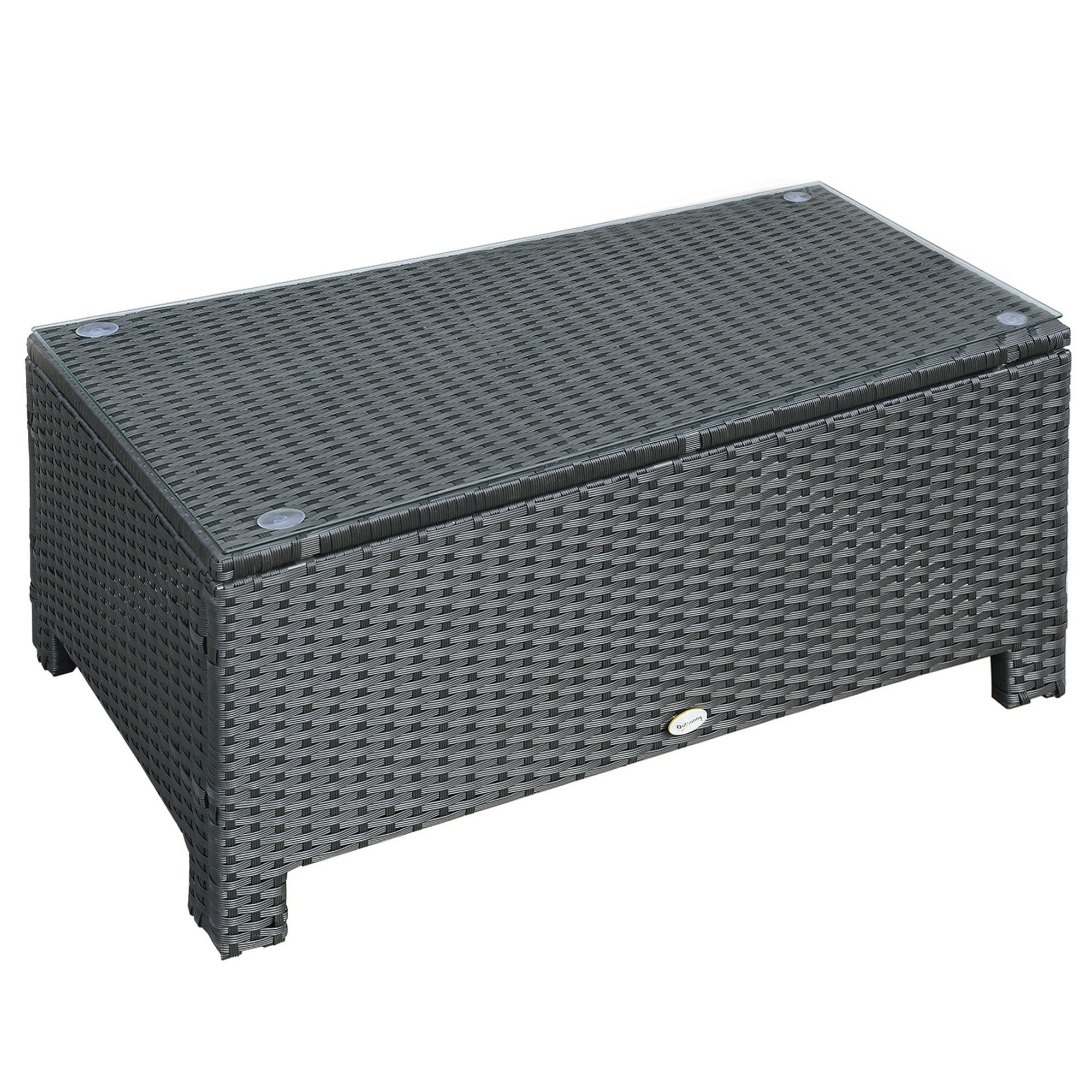 Rattan Garden Furniture Coffee Table Patio Iron Frame Tempered Glass (Black) - Life Essentials