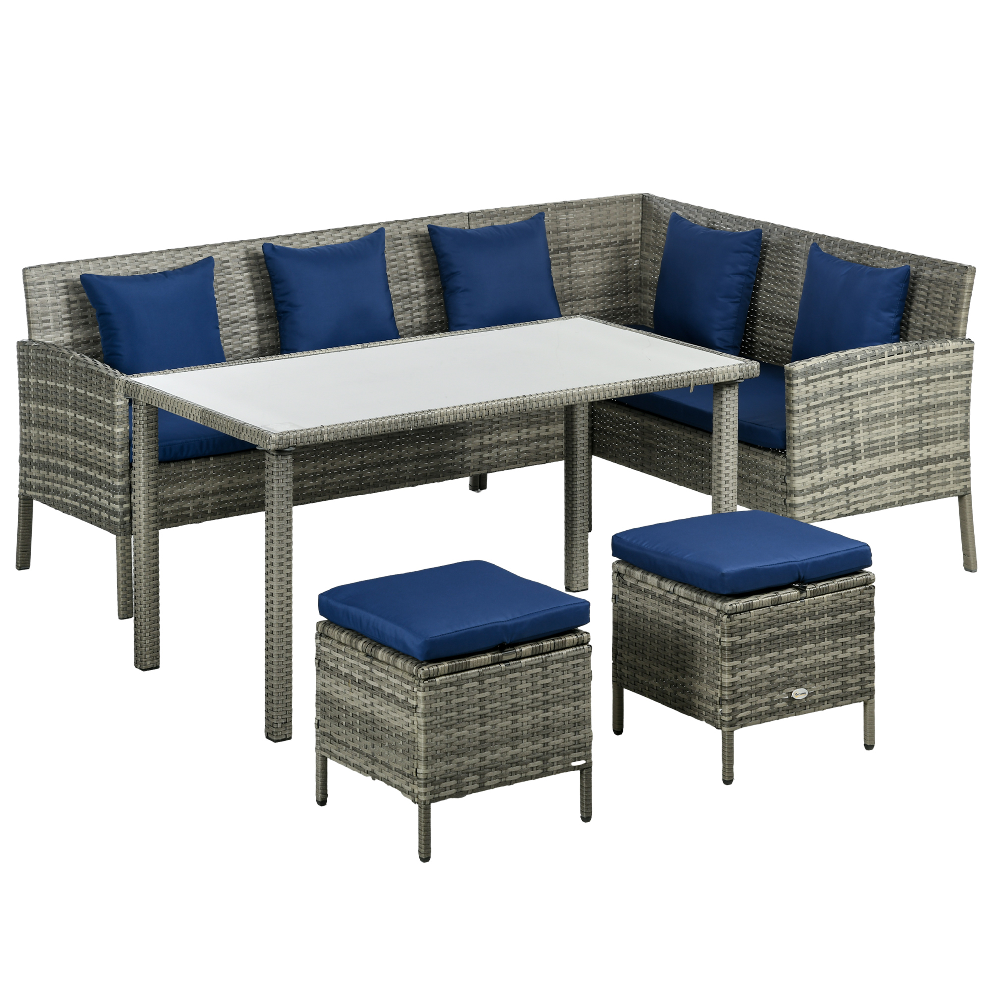 SUNVISTA 5 Pieces Rattan Garden Furniture Set with Dining Table, Cushions - Dark Blue - Life Essentials