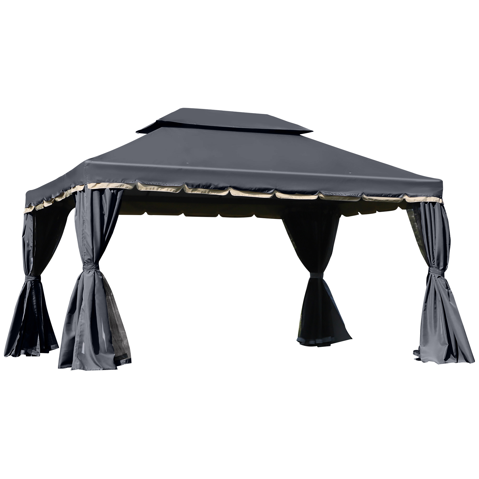 SUNVISTA 3 x 4m Aluminium Garden Gazebo, Marquee Canopy Shelter Pavilion Party Tent with Nets and Curtains for Garden and Deck, Black - Life 