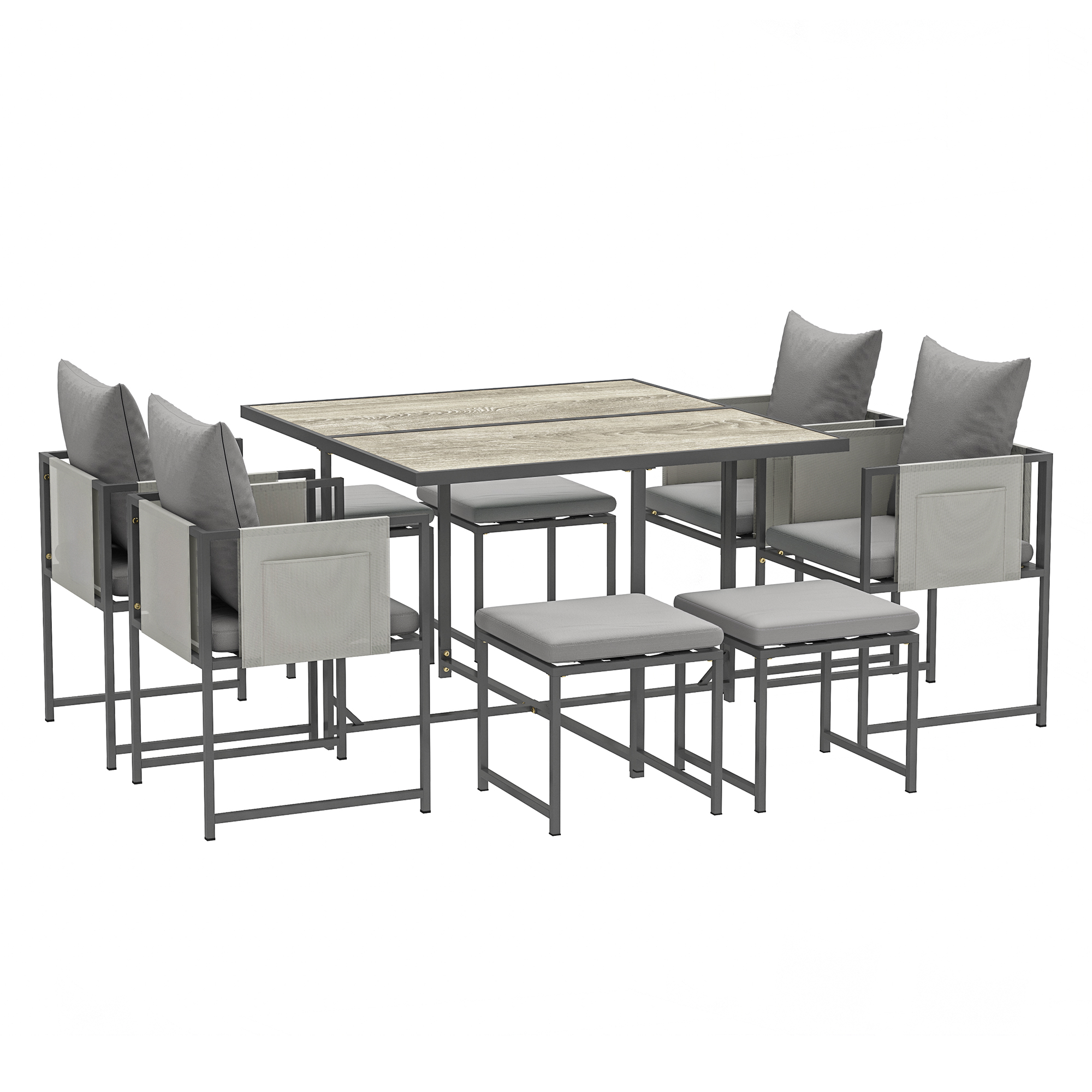 SUNVISTA Nine-Piece Steel Frame Garden Dining Set - Grey - Life Essentials