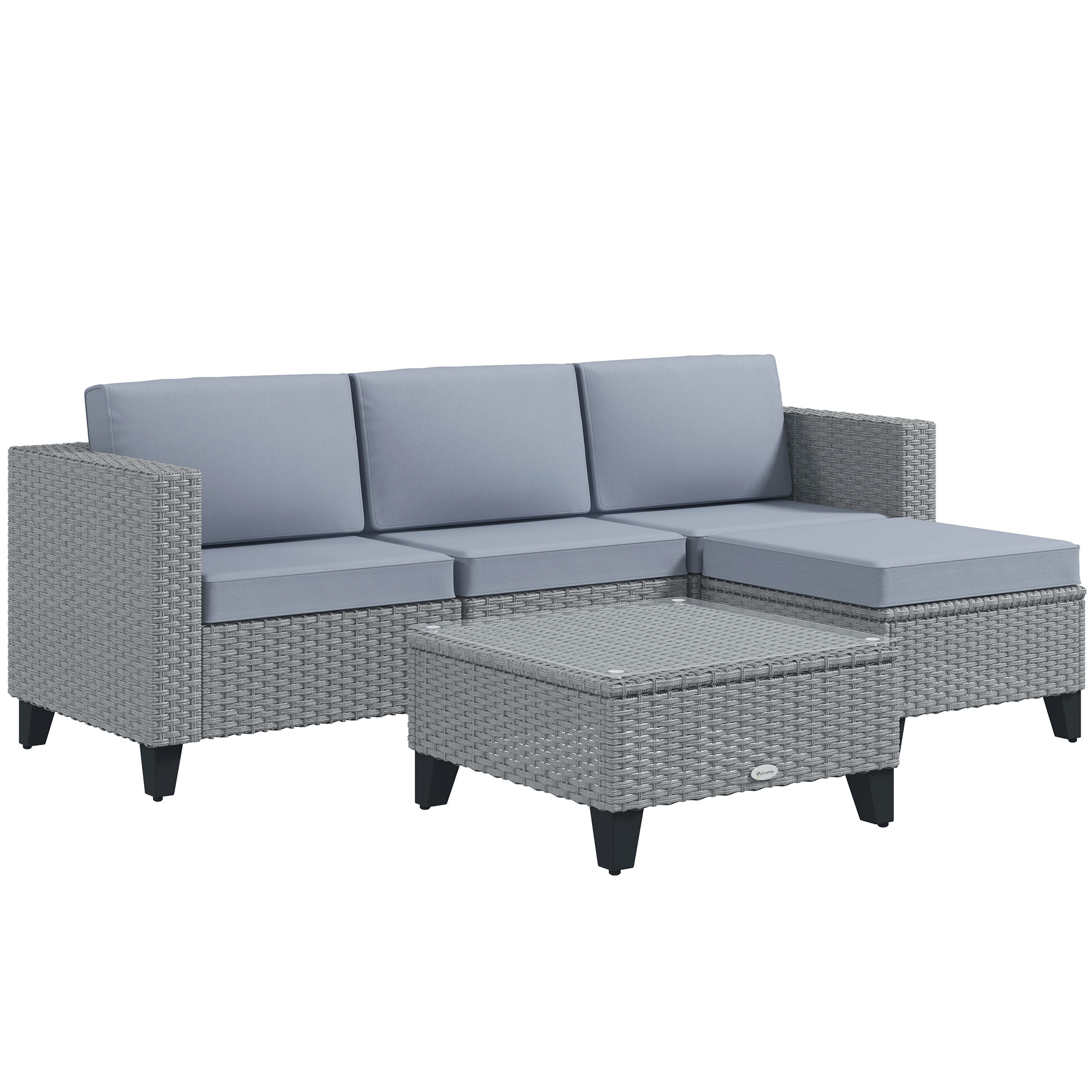 5-Piece Rattan Patio Furniture Set with Corner Sofa, Footstools, Coffee Table, for Poolside, Grey - Life Essentials