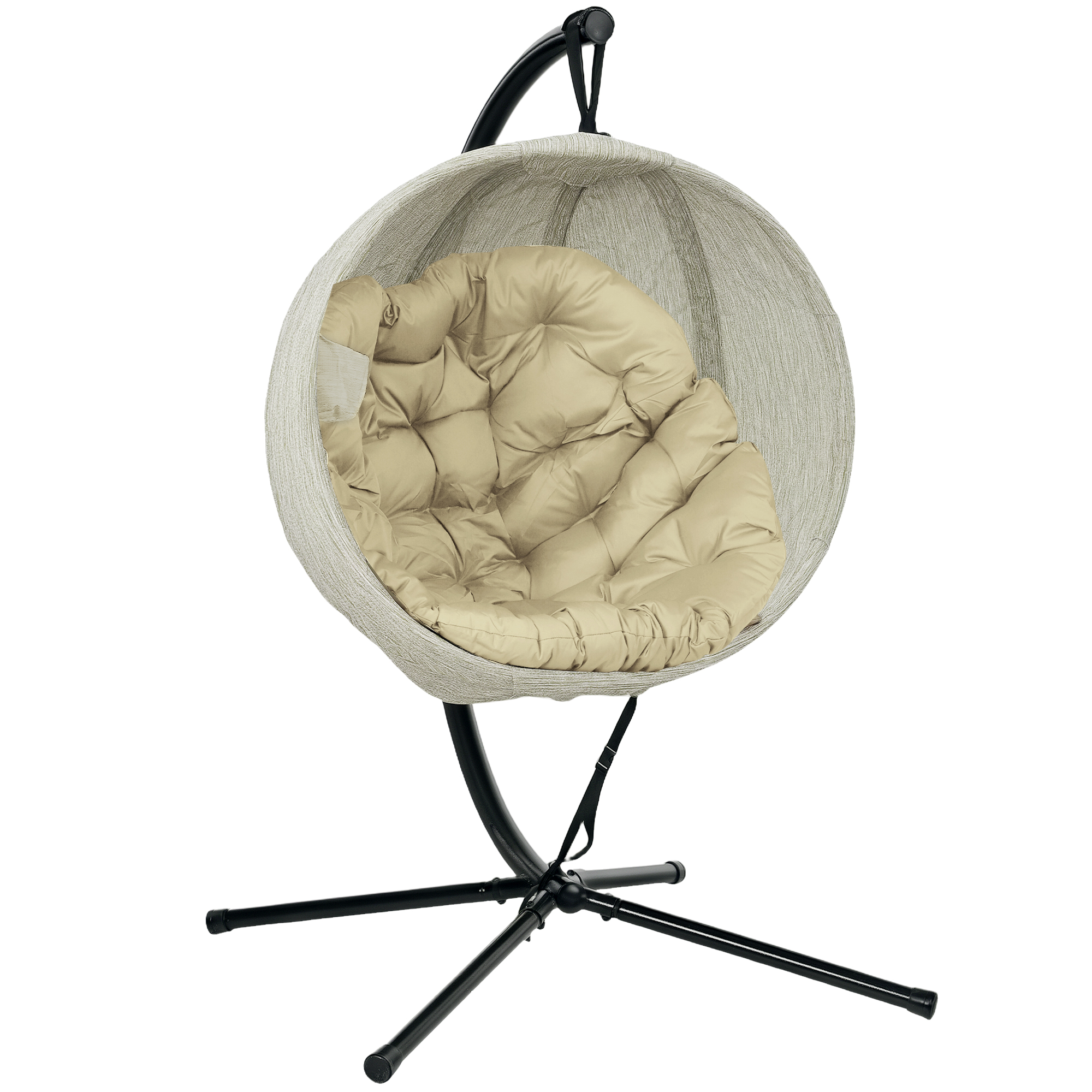 SUNVISTA Hanging Egg Chair Outdoor Indoor Garden Swing Chair with Folding Basket, Garden Hanging Chair with Stand, Thickened Cushion, Khaki - Life 