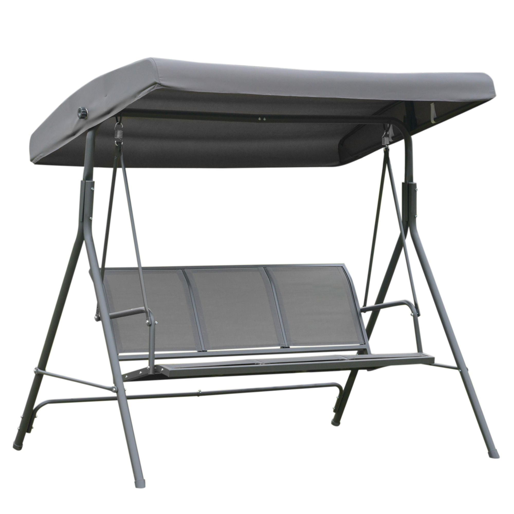 3 Seater Swing Chair Garden Swing Seat Outdoor Hammock w/ Canopy Steel Frame - Grey - Life Essentials