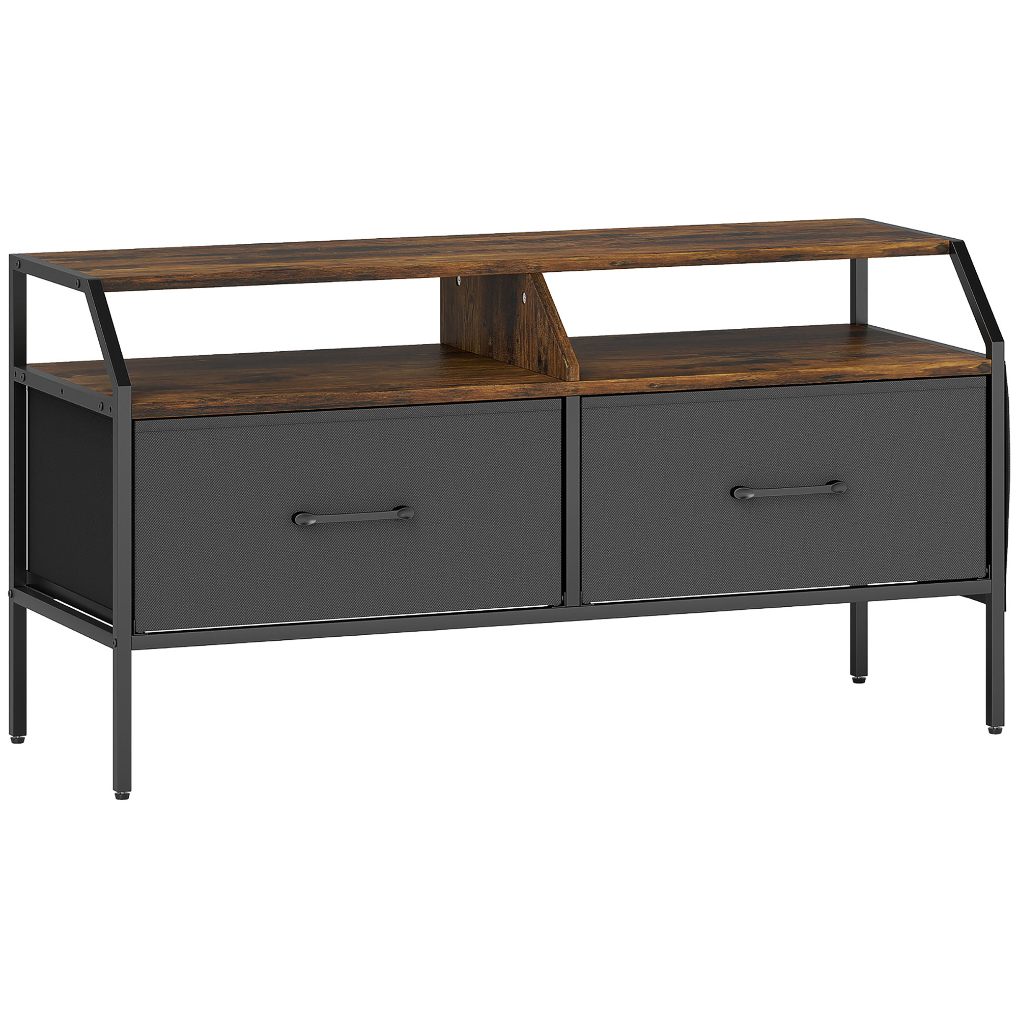 HERON TV Stand Cabinet for 55 inch TVs 2 Foldable Fabric Drawers Console Table - Rustic Brown - Life Essentials