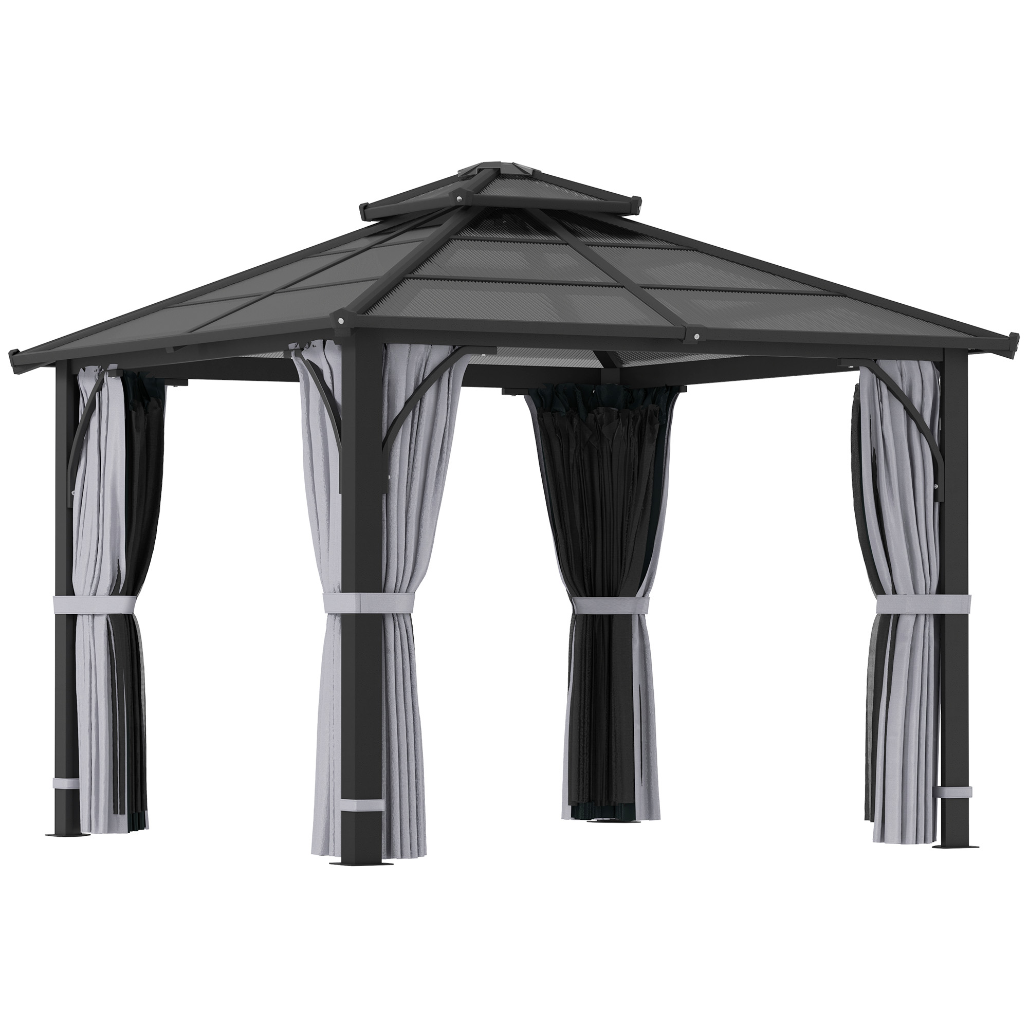 SUNVISTA 3 x 3(m) Hardtop Gazebo Canopy with 7mm Double Polycarbonate Roof, Dark Grey - Life Essentials