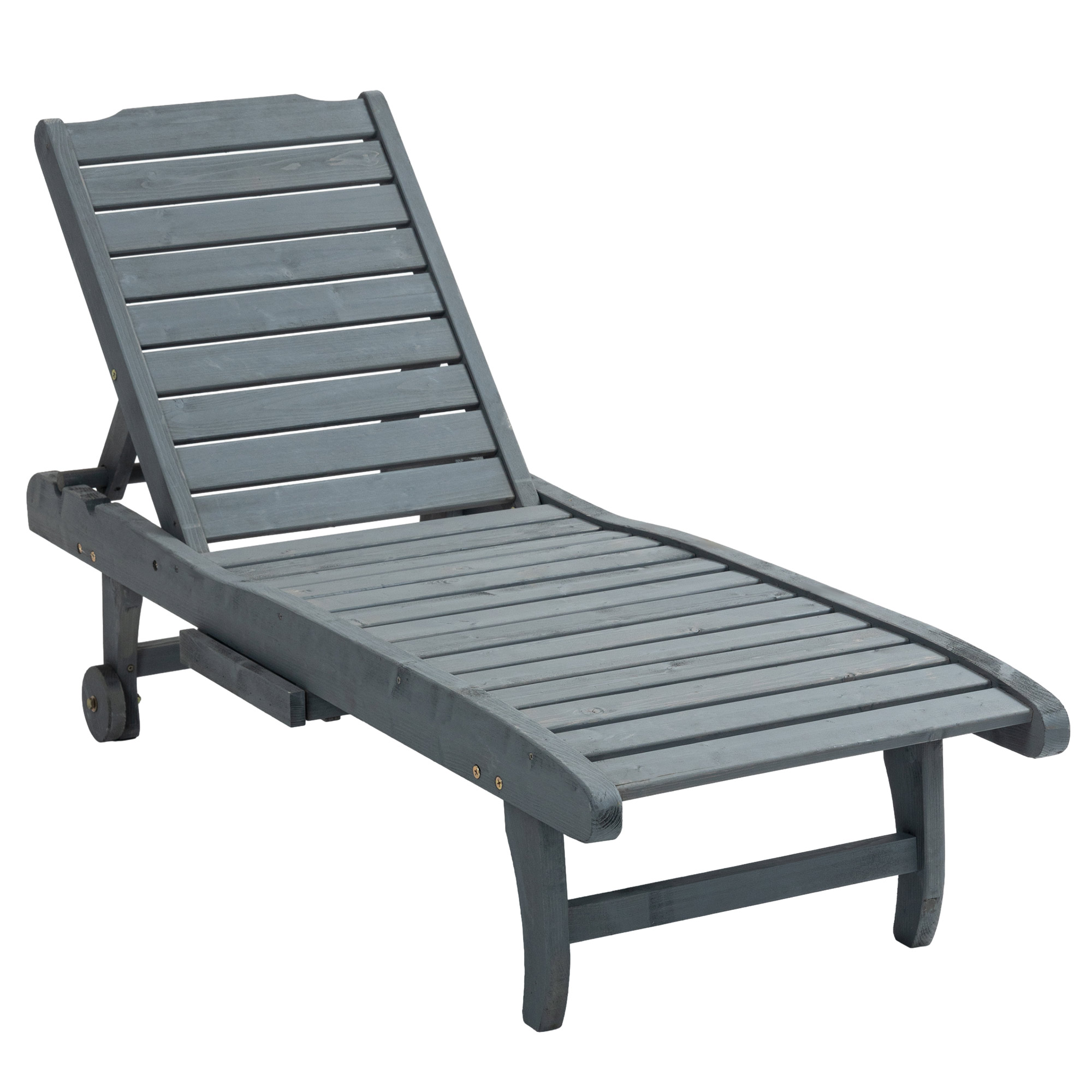 SUNVISTA Garden Patio Sun Lounger, Outdoor Wooden Sun Bed with Built-In Table, Reclining Backrest and Rolling Wheels for Sunbathing, Grey - Life 