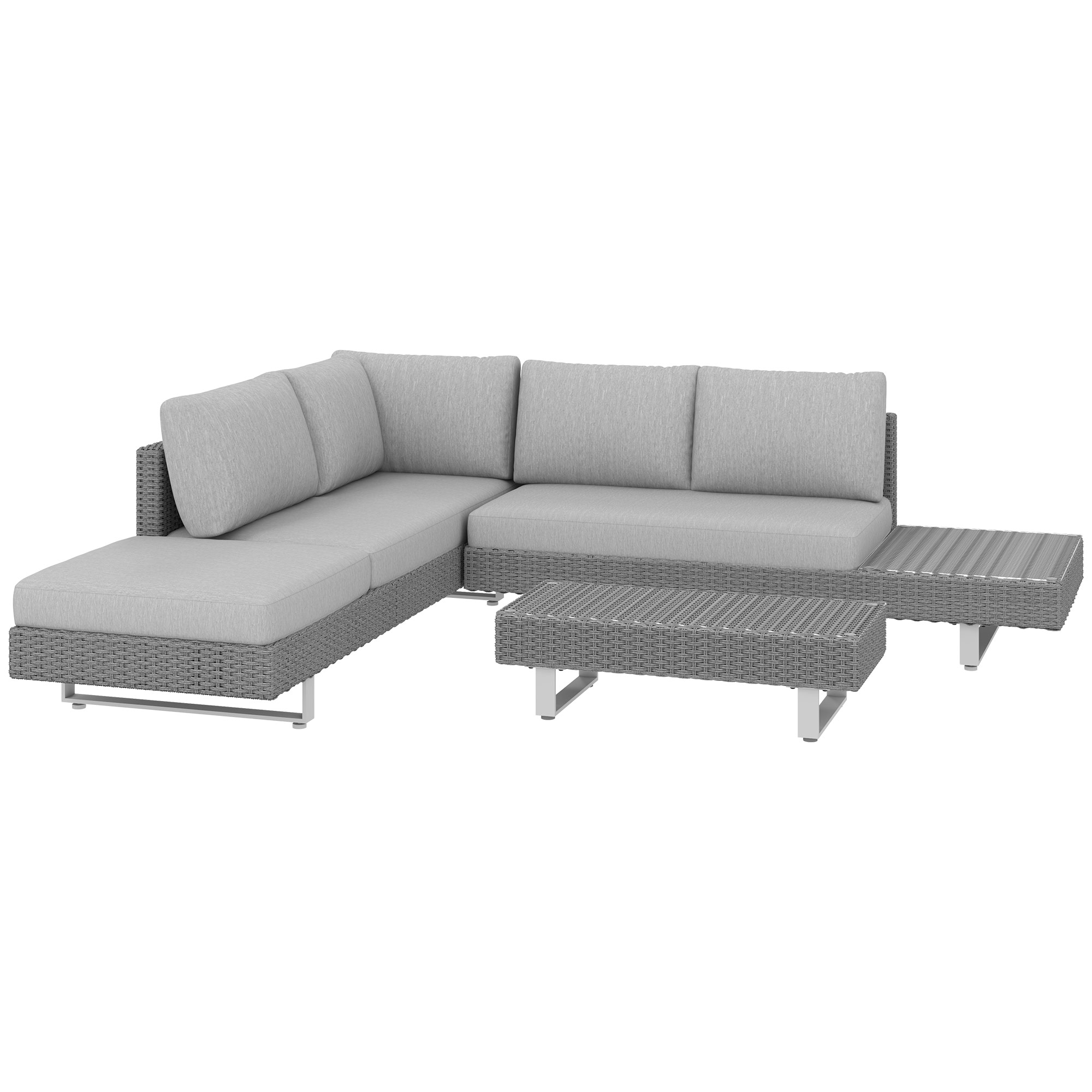SUNVISTA 5-Seater Rattan Wicker Sofa Set Furniture Patio Tea Table Set with Cushions, Light Grey - Life Essentials