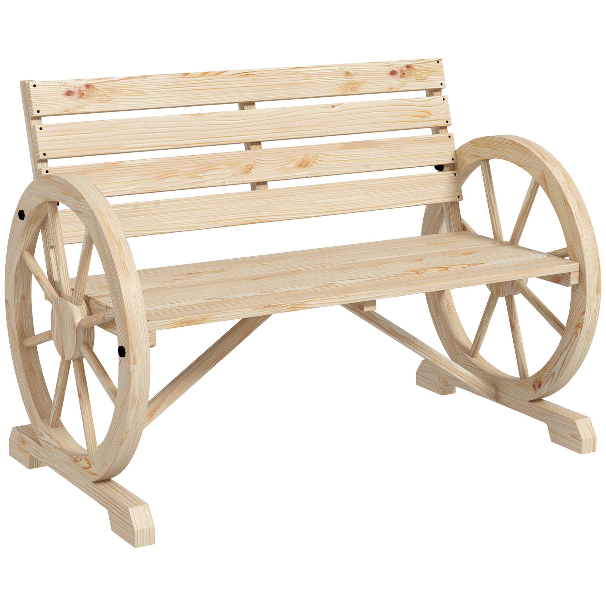 SUNVISTA Wagon Wheel Chair Bench Armrest Rustic Loveseat Wood Outdoor Garden, Natural - Life Essentials