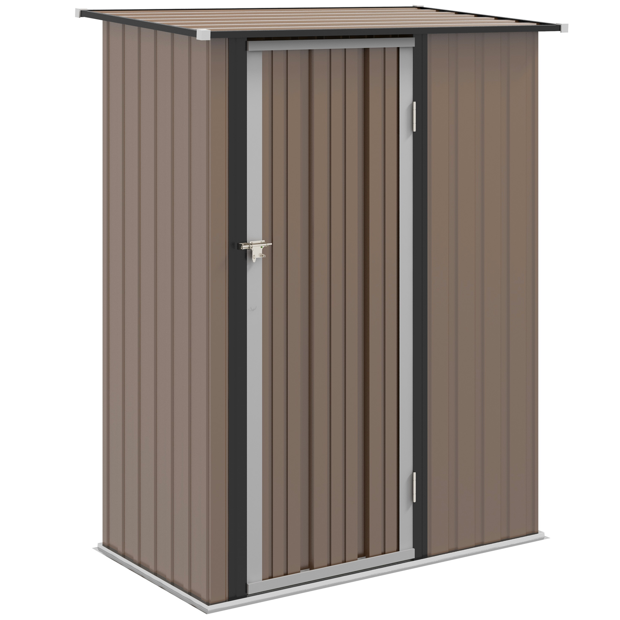 5ft x 3ft Garden Metal Storage Shed, Outdoor Tool Shed with Sloped Roof, Lockable Door for Equipment, Bikes, Brown - Life Essentials