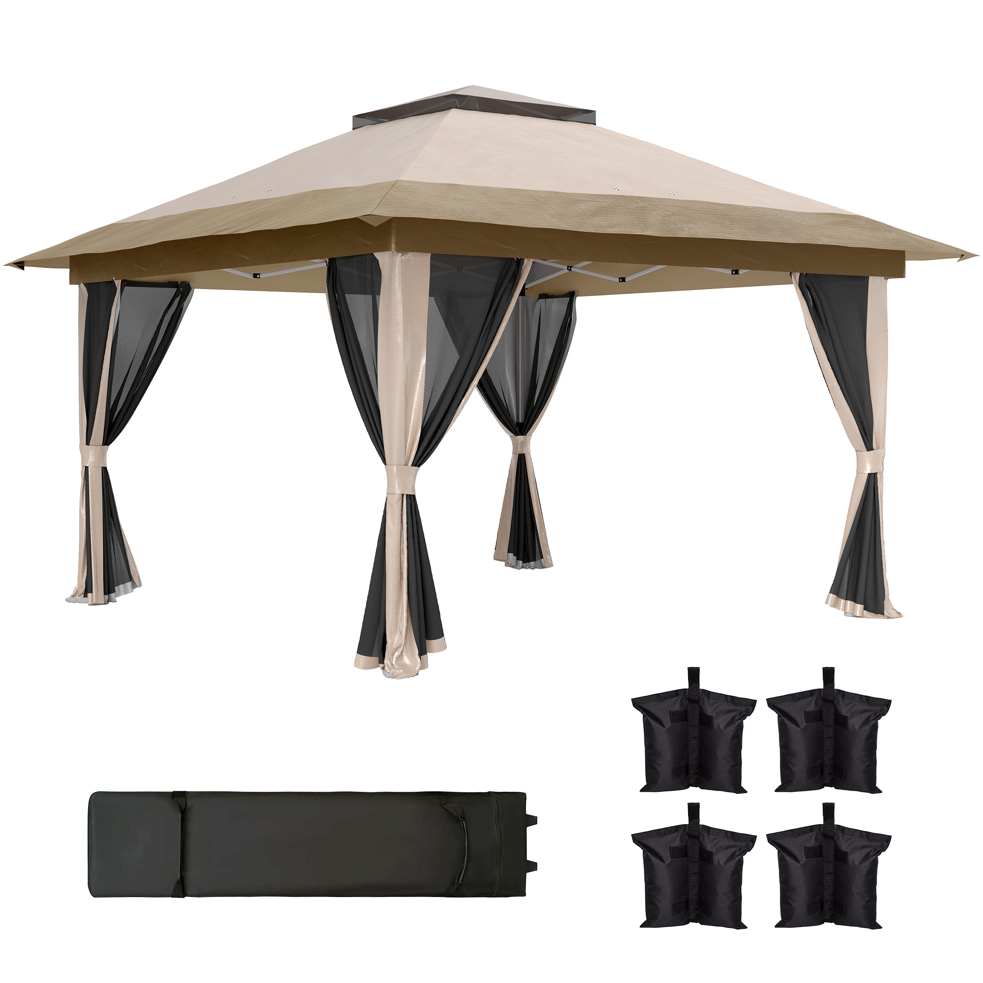 SUNVISTA 3.6 x 3.6m Pop-Up Gazebo, with Accessories - Beige - Life Essentials