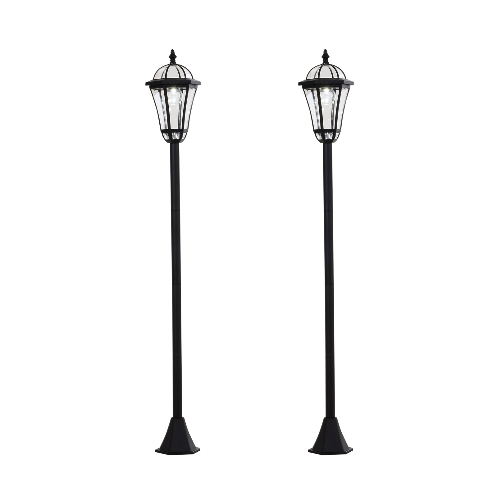 2 PCS LED Garden Lights Lamp Post Solar Powered Lantern Patio Pathway Walkway Outdoor Water-Resist Auto Switch 6-8 Hours Black