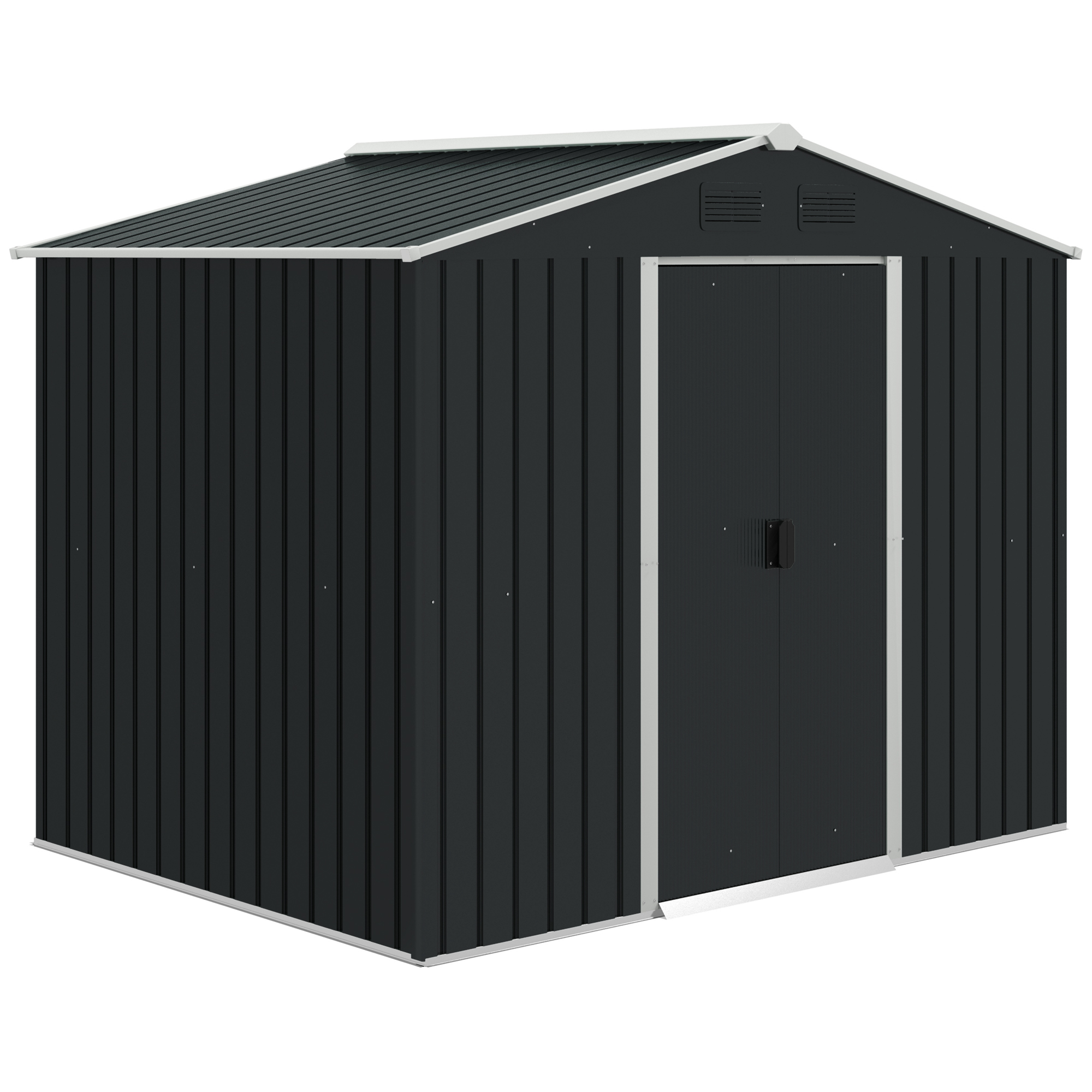 8 x 6ft Garden Storage Shed Double Door Ventilation Windows Sloped Roof Outdoor Equipment Tool, Grey - Life Essentials