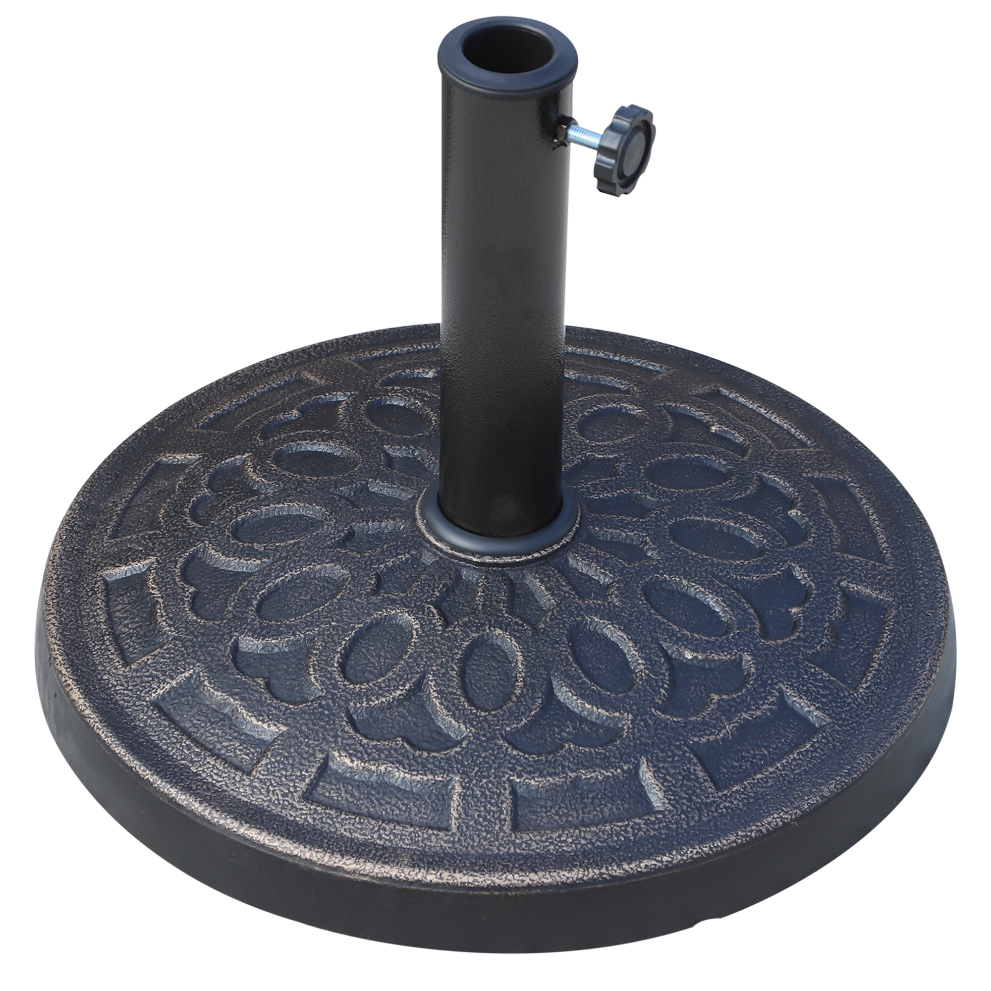 SUNVISTA 12kg Garden Parasol Base, Round Resin Sun Umbrella Base, Outdoor Umbrella Stand for 38mm or 48mm Outdoor Umbrella Poles, Bronze Tone - Life 