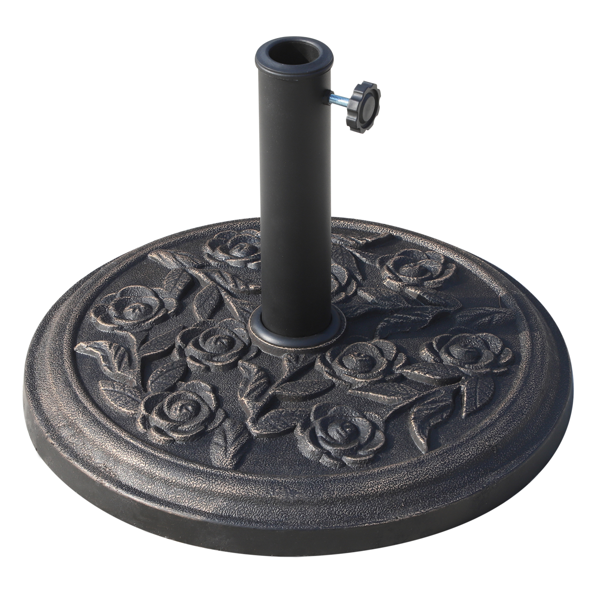 SUNVISTA 9kg Garden Parasol Base, Round Resin Sun Umbrella Base, Outdoor Umbrella Stand for 38mm or 48mm Outdoor Umbrella Poles, Bronze Tone - Life 