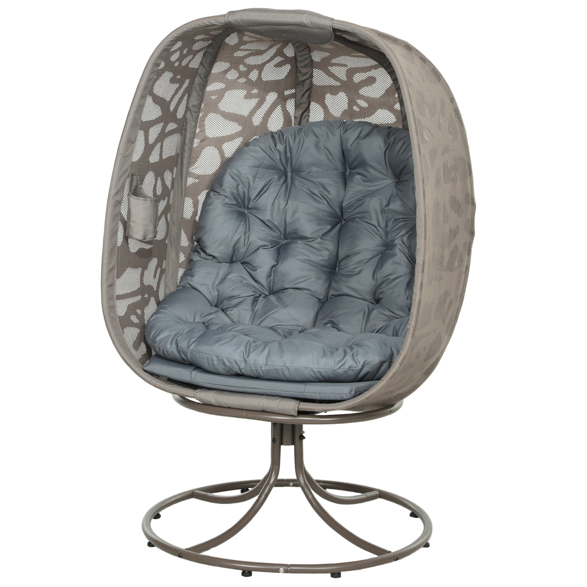 SUNVISTA Swivel Egg Chair with Cushions, Foldable Basket Seat and Metal Frame, Indoor Outdoor Lounge Chair for Balcony, Patio and Living Room, Grey - 