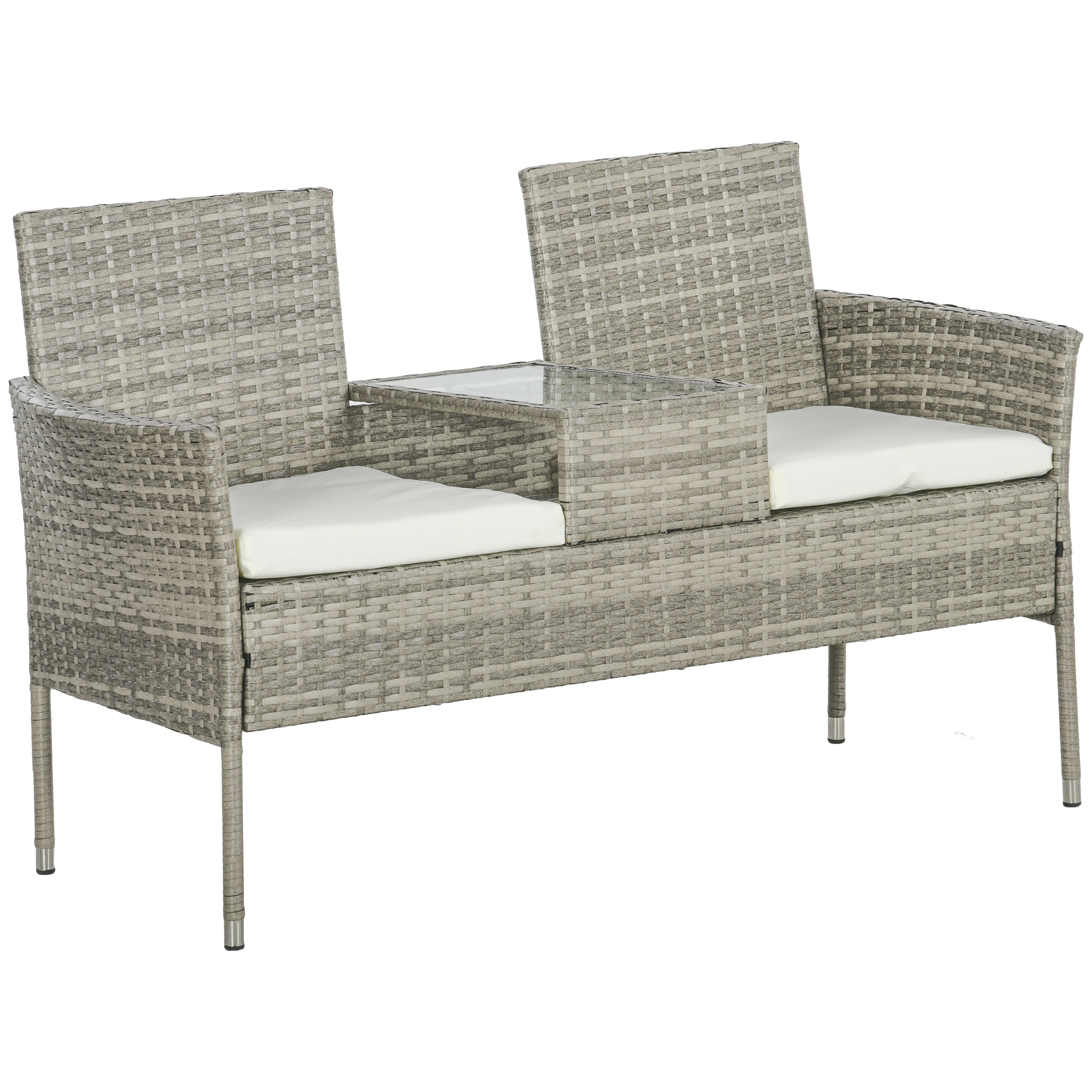 Two-Seat Rattan Chair, with Middle Table - Grey - Life Essentials