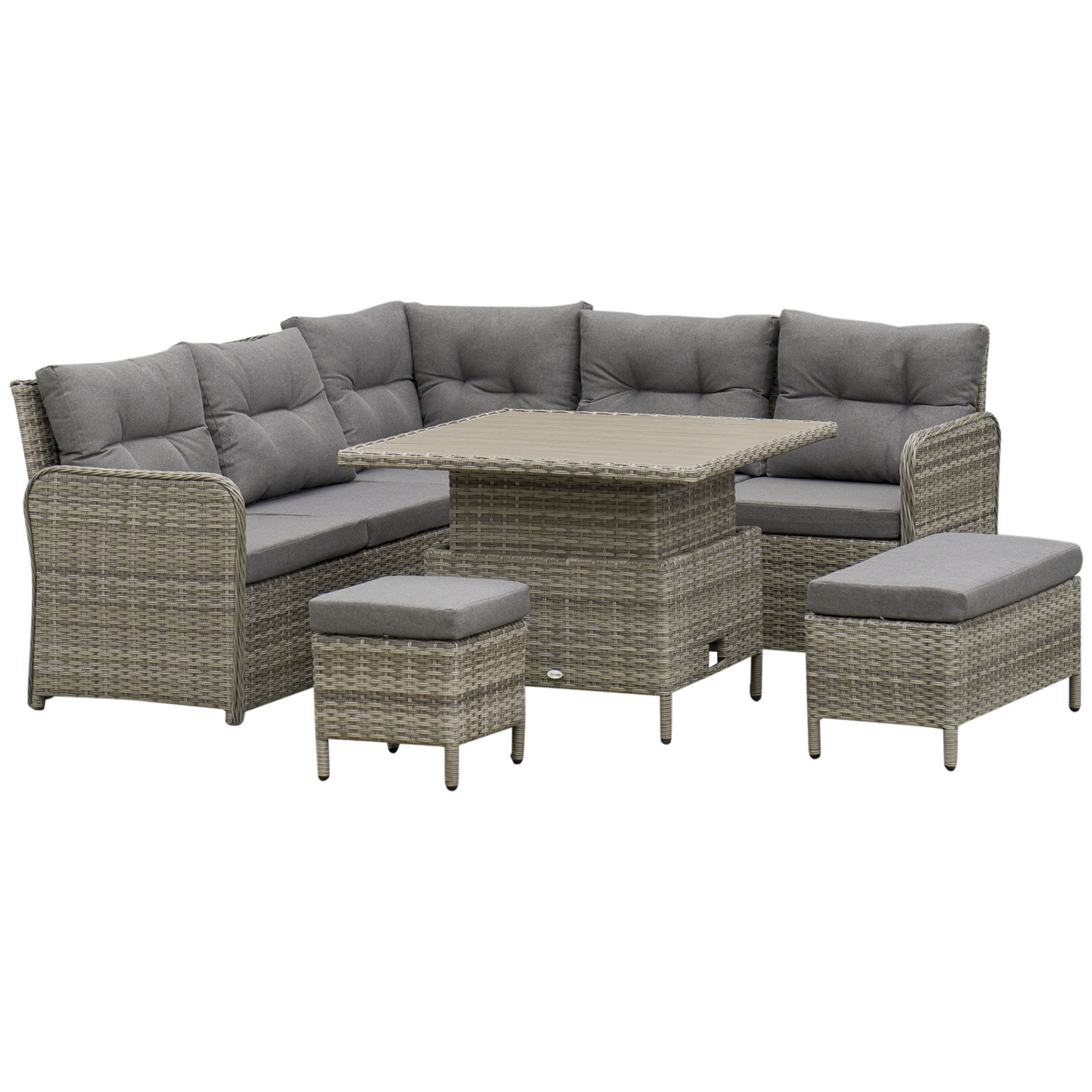 6 Pieces Outdoor PE Rattan Garden Furniture, Patio Wicker Sectional Conversation Corner Sofa w/ Soft Padded Cushion & Liftable Coffee Table - Life 