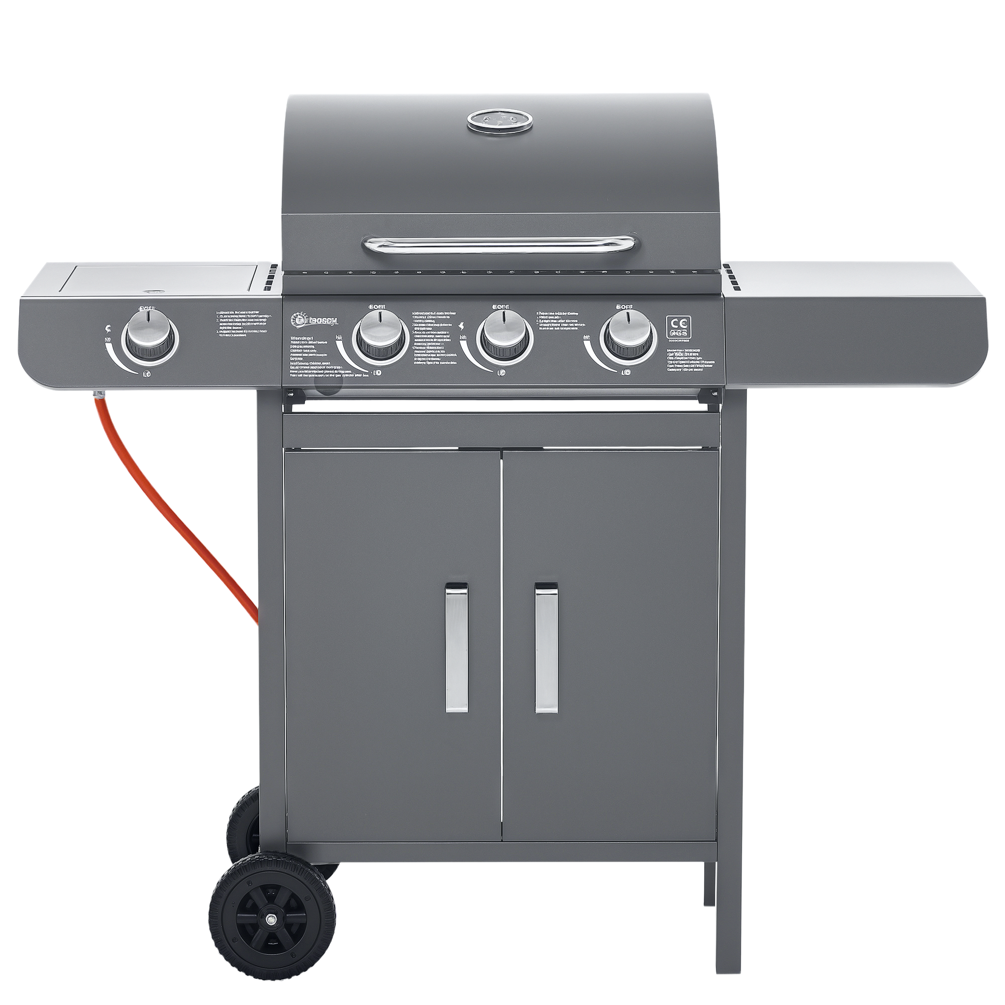 SUNVISTA 3+1 Burner Gas BBQ Grill with Cabinet, Thermometer, Warming Rack & Wheels, Grey - Life Essentials